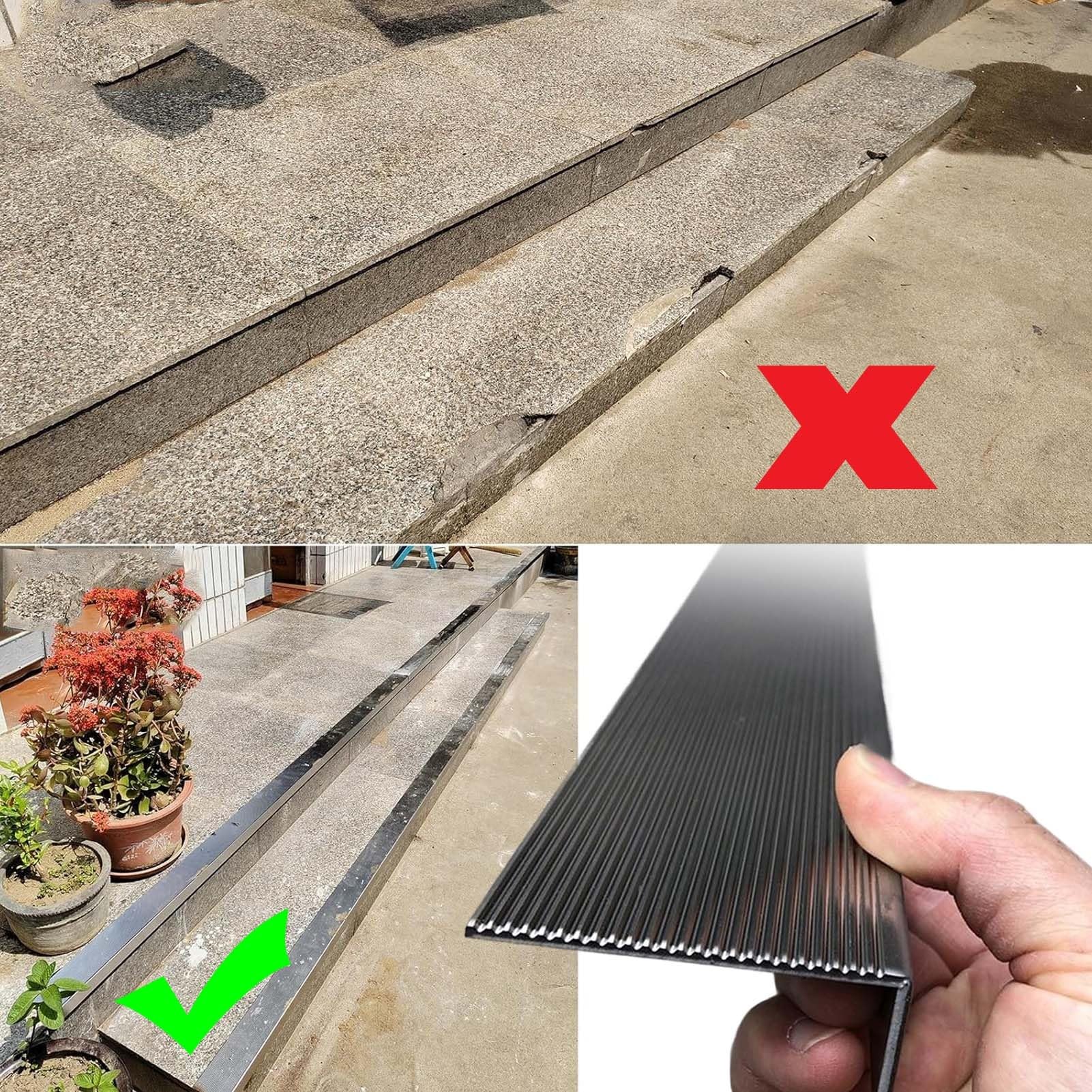 Borde de Escalera Antideslizante de Acero Inoxidable, Tira de Transición para Suelo Exterior de 100 cm, Protector de Borde de Escalera en Forma de L(80 mm x 30mm)