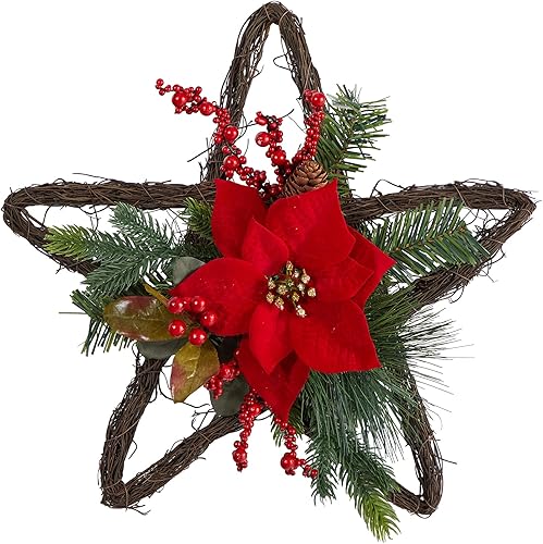 Miniatura 1 de Corona de ramitas navideñas de flor de pascua de 16 pulgadas