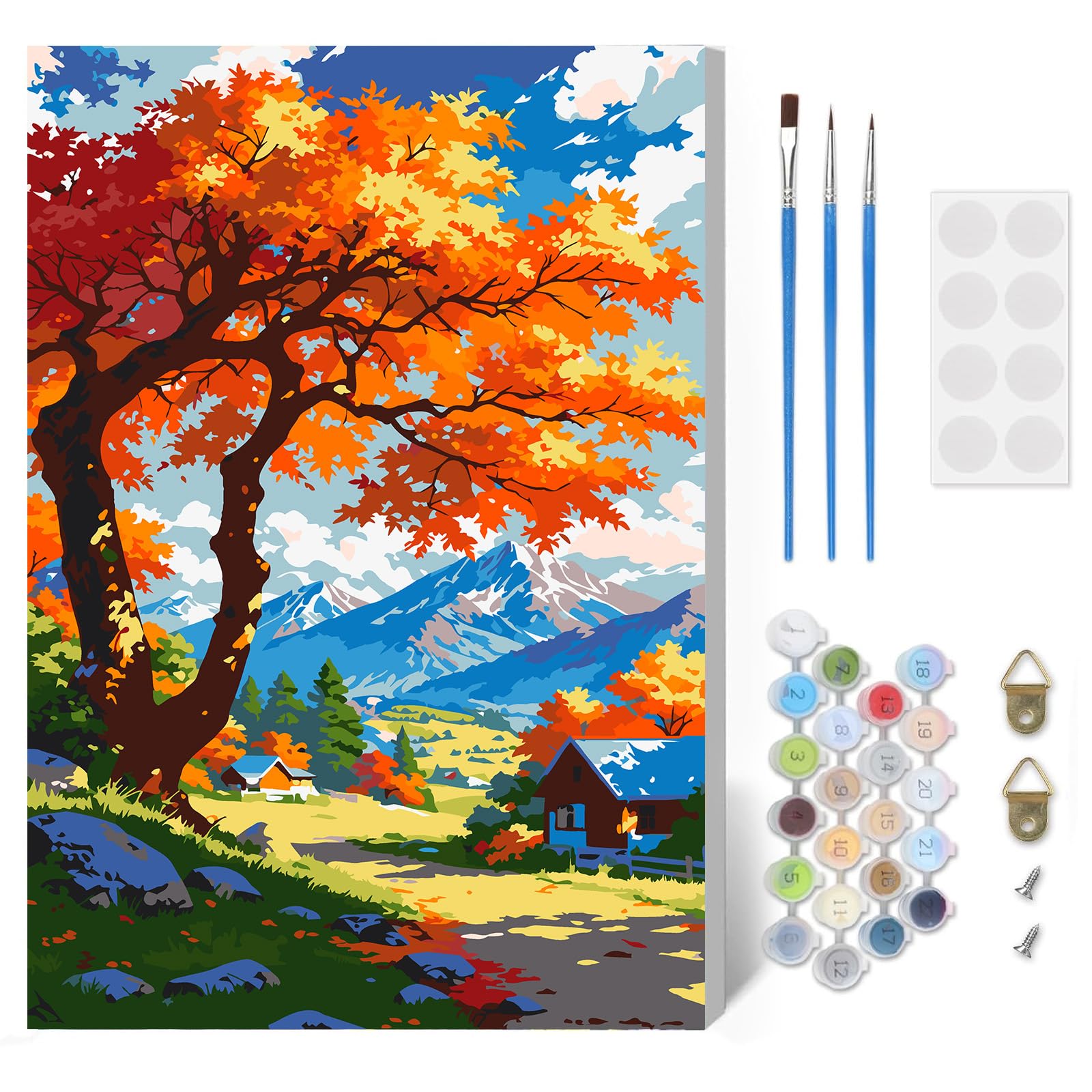 HEIBAGO Autumn Landscape Paint by Numbers Kits for Adults, Maple Tree Painting by Number Kits On Canvas for Beginner DIY Oil Painting Kits with Brushes Art Craft for Home Wall Decor (30x40 cm)
