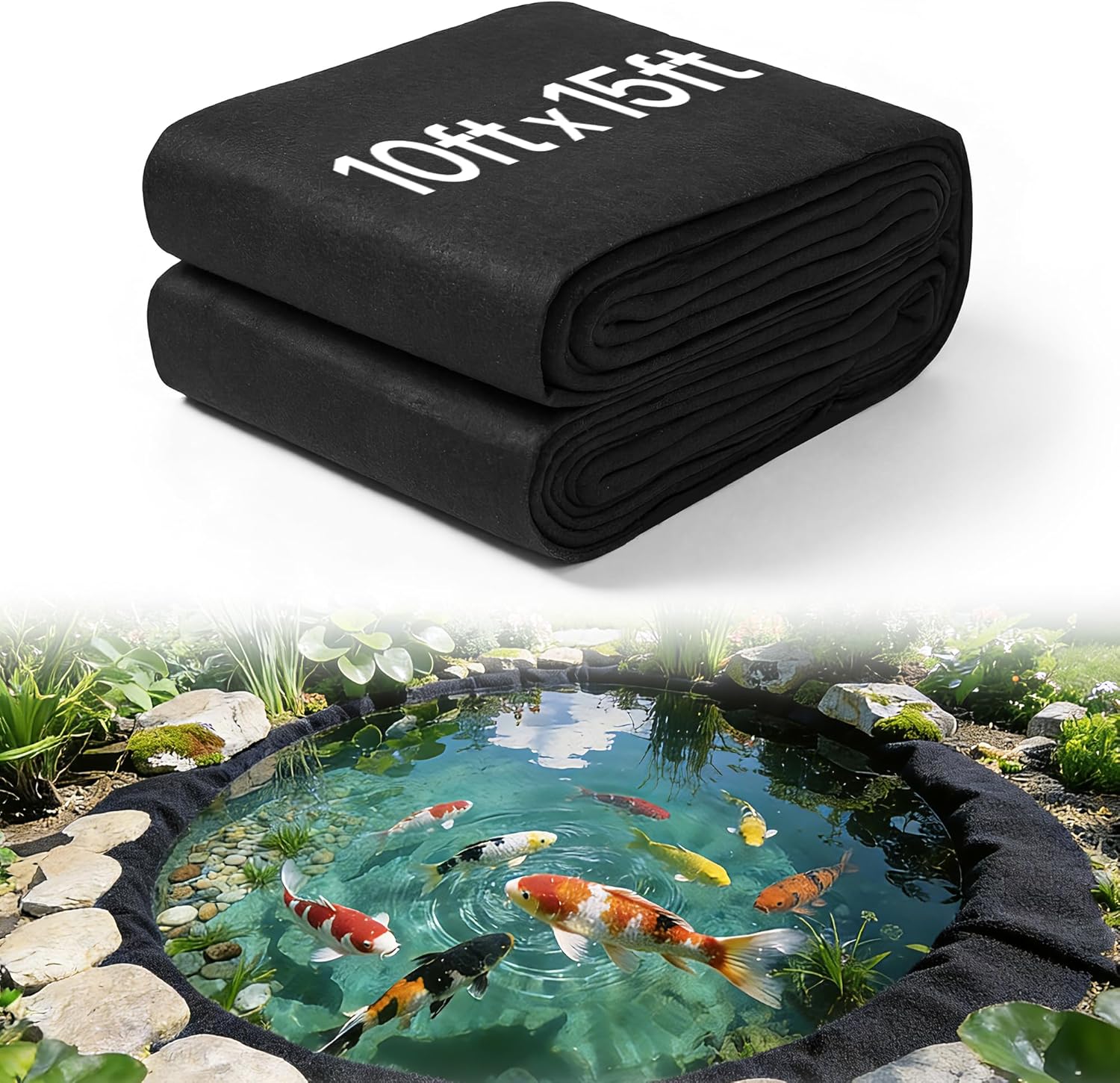 10 X 15ft Heavy Duty Pond Liner Underlayment, 200g Non Woven Geotextile Fabric Pond Liners for Outdoor Ponds for Koi/Duck/Fish Pond Underlayment Fabric for Garden Waterfall, French Drain