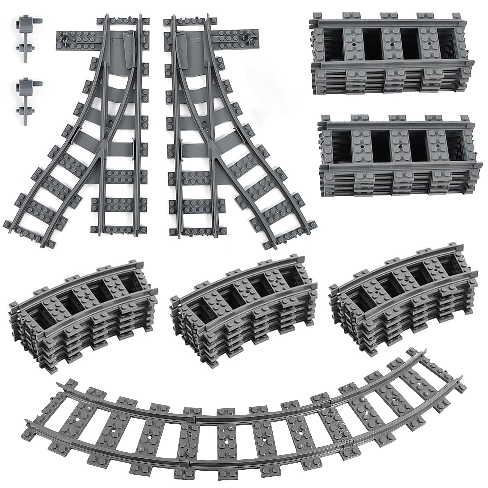 City Train Rails, 28PCS Classic Train Rails Accessories, Railway Construction Toy Compatible with All Major Brands - 6 Straight Rail, 18 Curved Rail, 1 Right Turnout, 1 Left Turnout