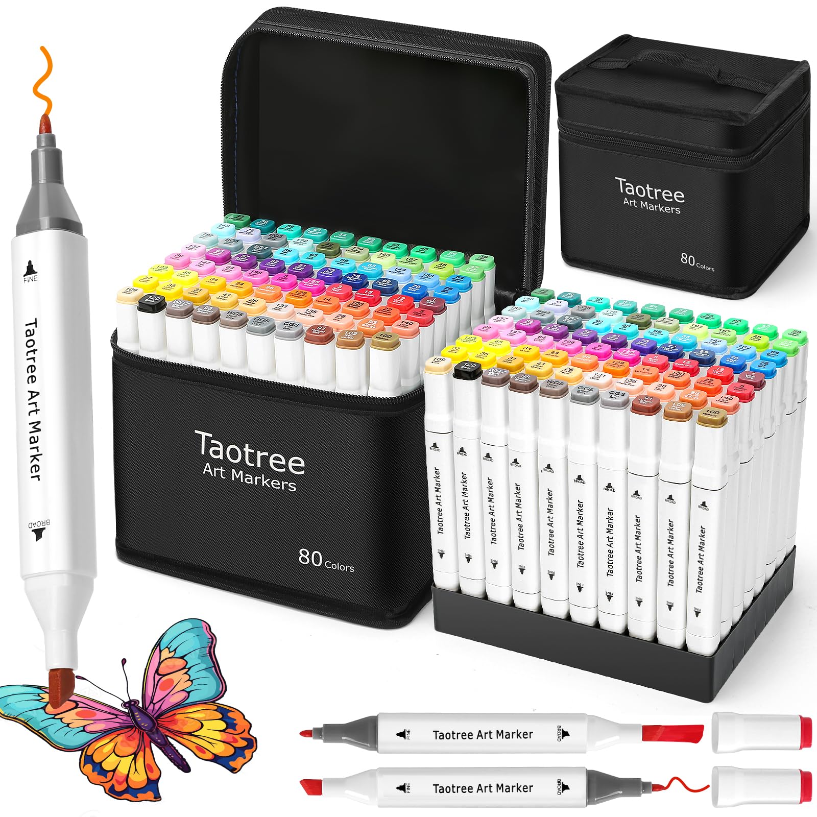 Taotree Alcohol Markers Set 80 Colors with Case Holders Dual Tips Art Coloring Markers Pens Set Chisel Fine