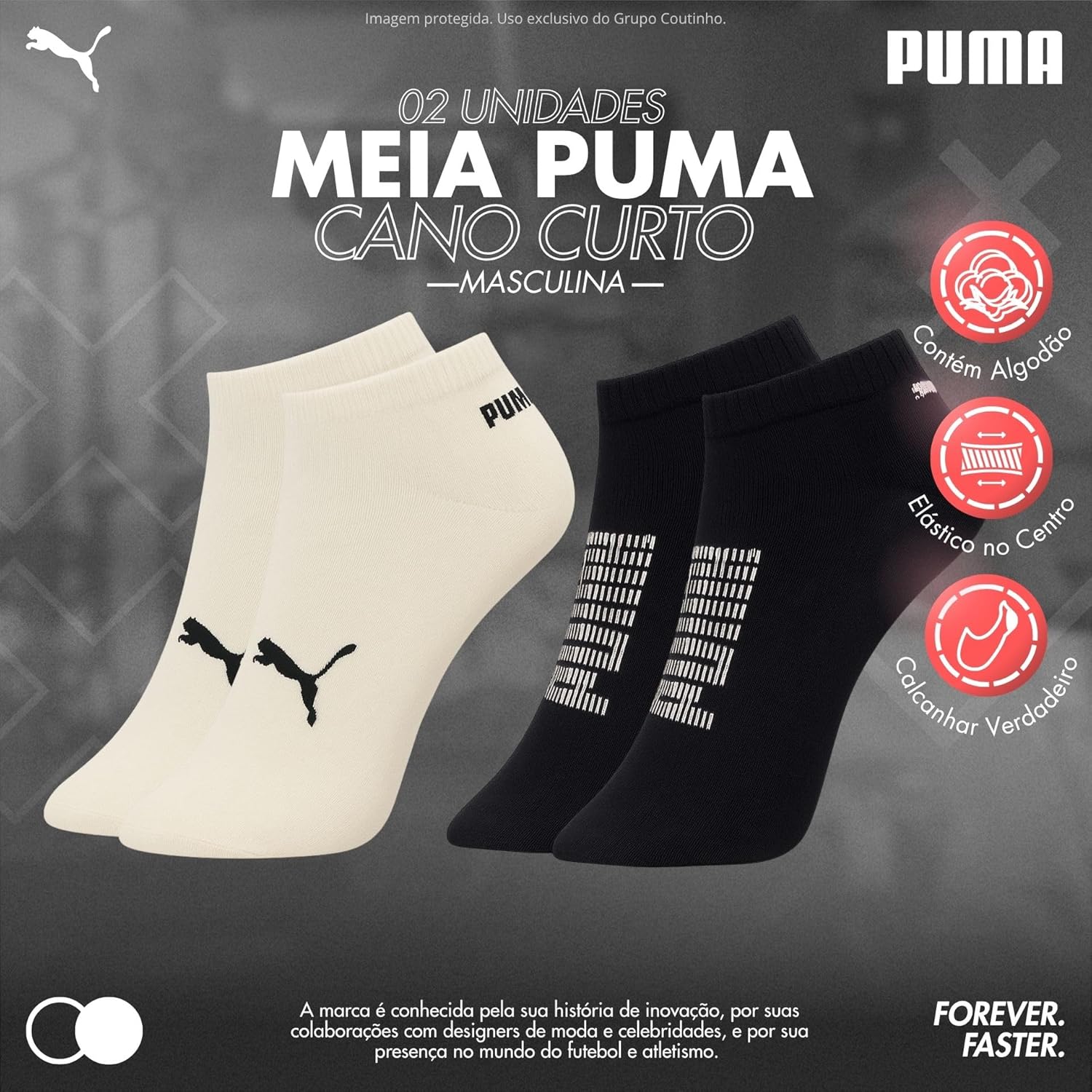 Kit 2 Pares Meia Puma Cano Curto Soquete Masculina Respirável Original em promoção! Veja a oferta e mais achadinhos de Moda íntima 2 Hoje é o melhor dia para comprar Kit 2 Pares Meia Puma Cano Curto Soquete Masculina Respirável Original com aquele preço maroto! Promoção! Aproveite a oferta! 2