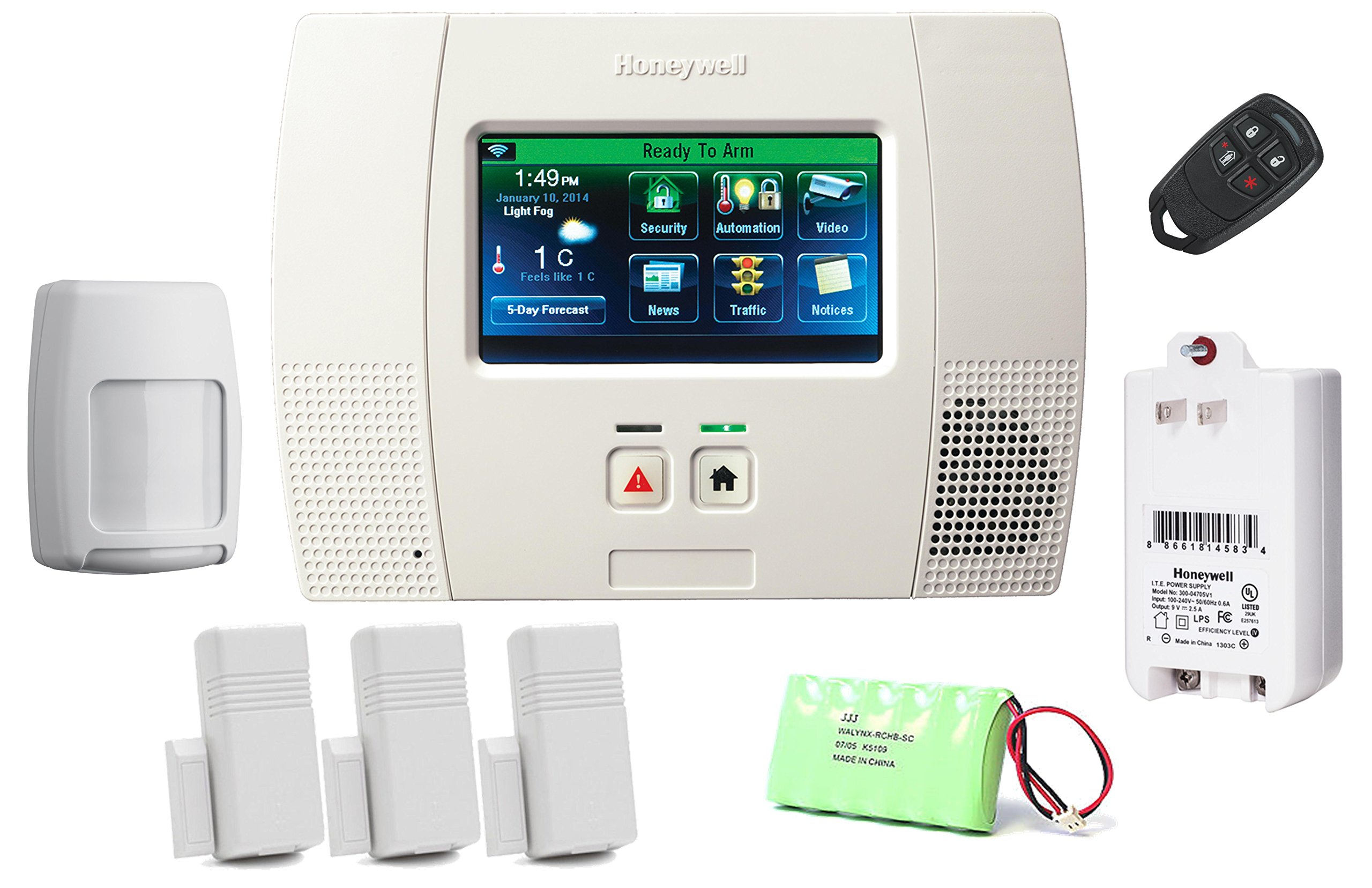 Honeywell L5200 Kit - LYNX Touch Wireless Security Alarm with (3) 5816WMWH Door/Window Transmitters, (1) 5834-4 Four-Button Wireless Keyfob and (1) 5800PIR-RES Wireless Motion Detector