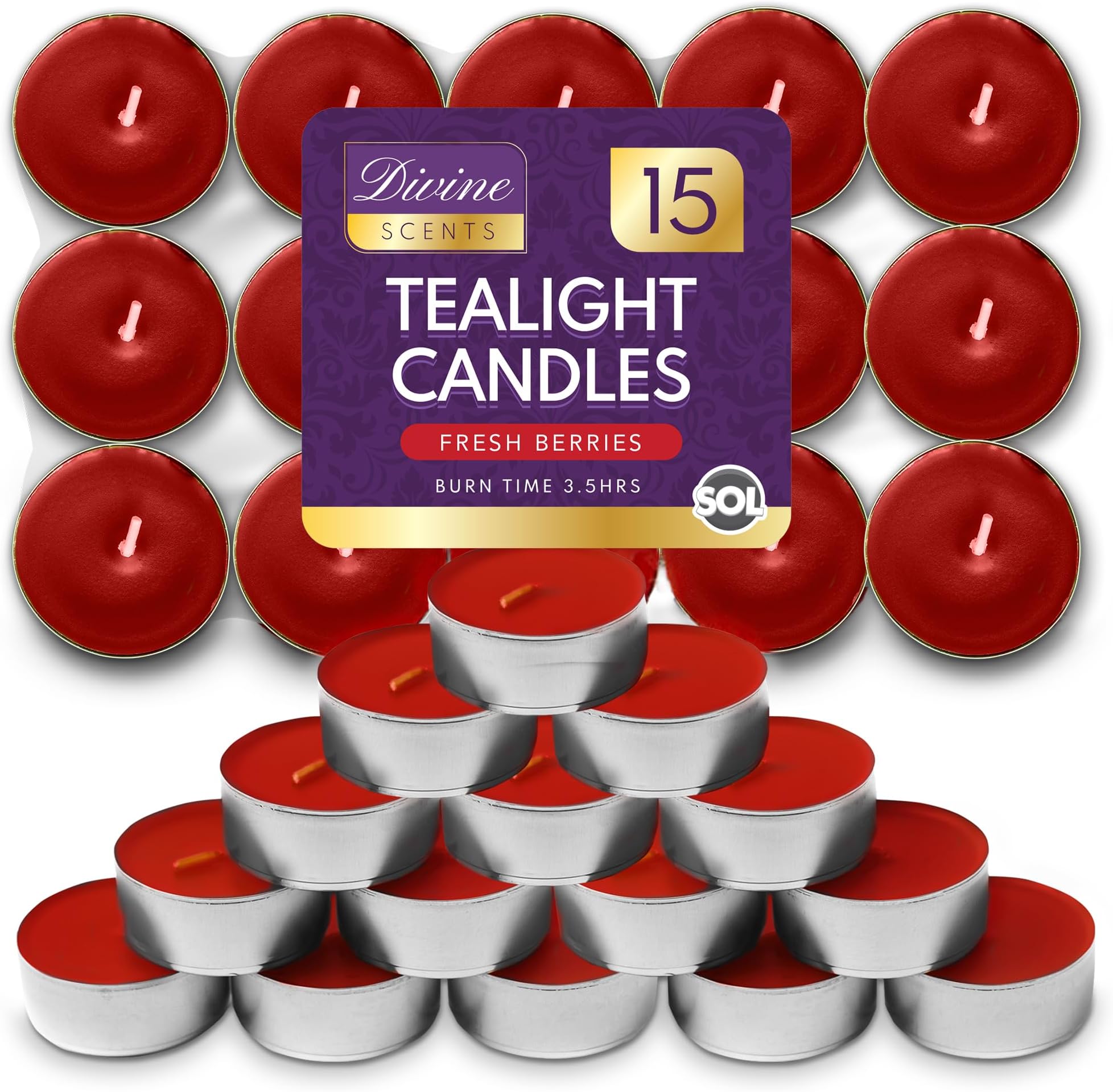 15pk Fresh Berries Tea Lights Scented Tea Lights Long Burning