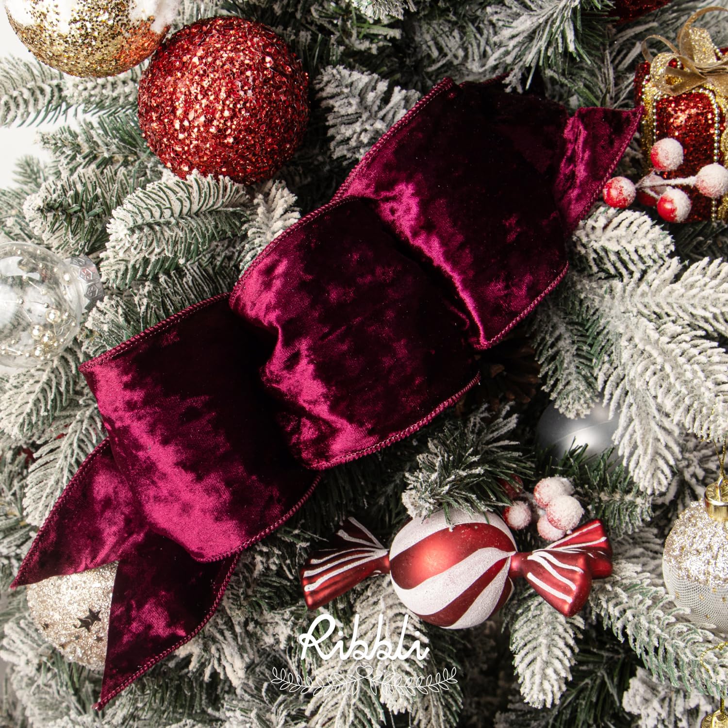 Ribbli Burgundy Velvet Wired Ribbon 4 Inch Crushed Velvet Christmas Ribbon for Gift Wrapping Christmas Tree Decoration Crafts Wreaths Supplies-Continuous 10 Yards