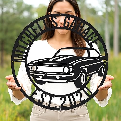 Miniatura 165 de Letrero personalizado de taller de garaje para hombres – Arte de pared de metal con nombre personalizado para entusiastas de autos, constructores y