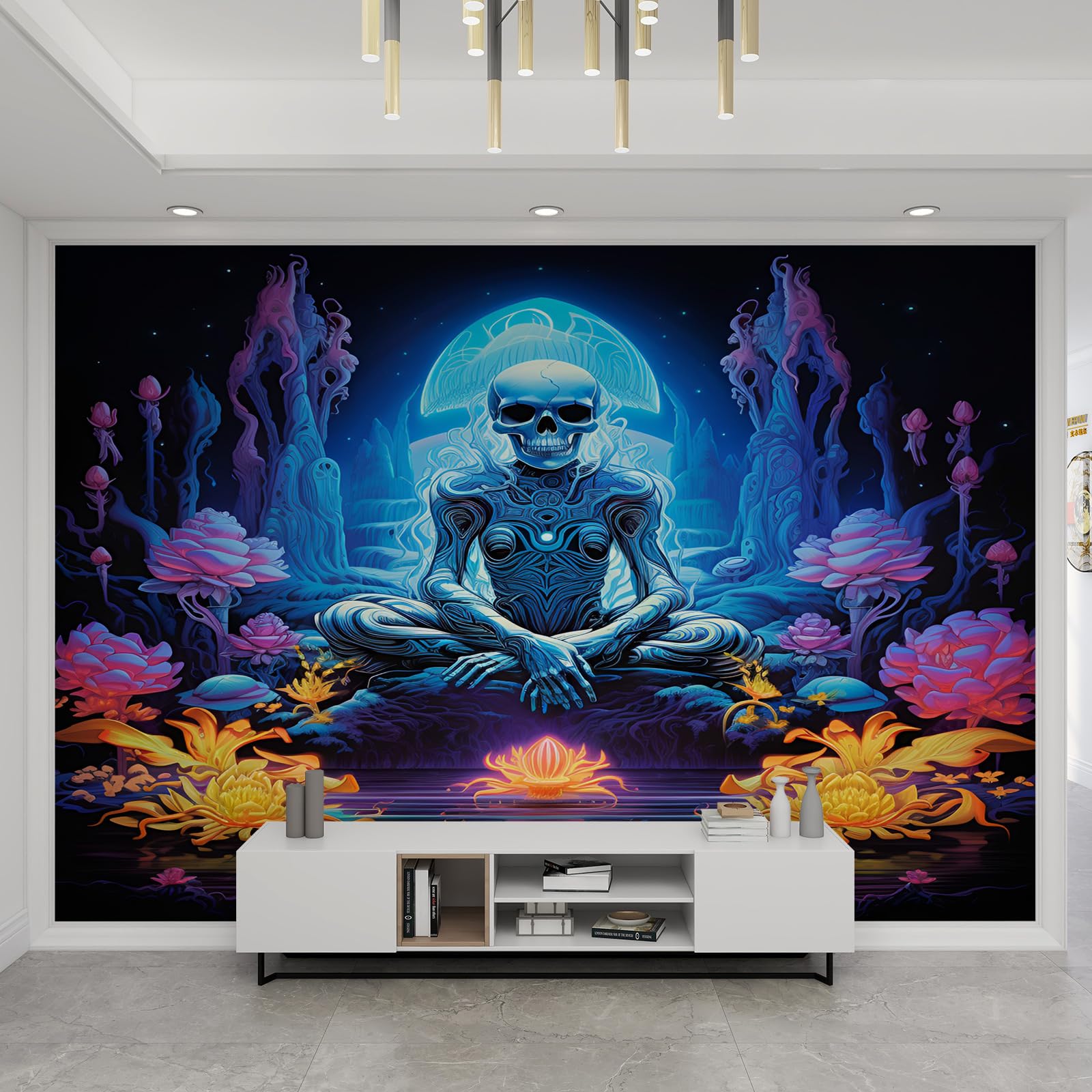 Papier peint mural crâne d'horreur 3D pour transformer un mur de salon fade
