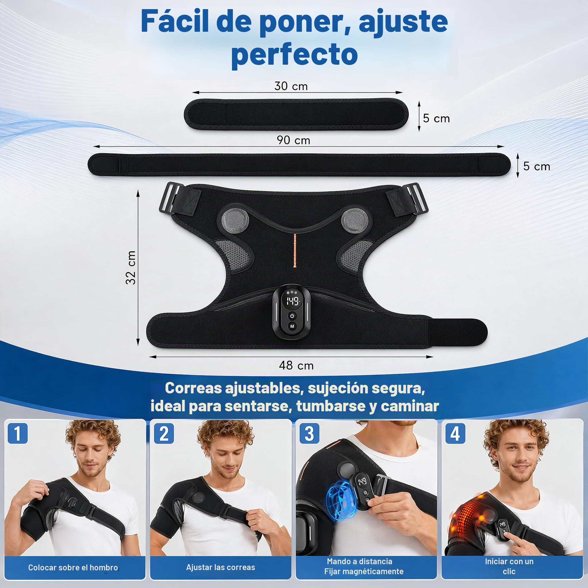 Masajeador de hombro 3 en 1 con mando a distancia, almohadilla térmica de hombro con 5 niveles de calor y 5 modos de vibración, batería de 5000 mAh, vendaje de hombro recargable con temporizador para