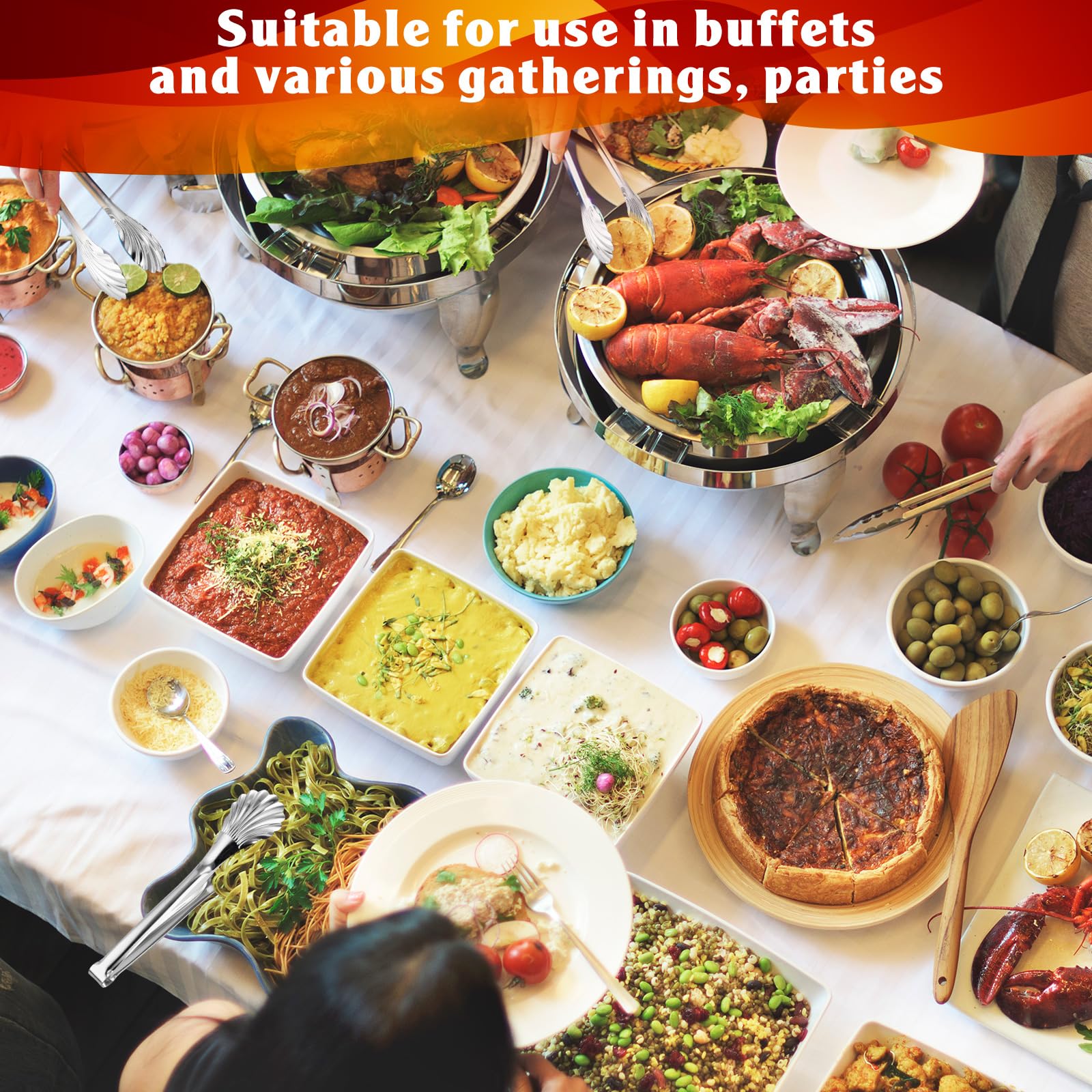 Uiifan 8 pinzas de acero inoxidable de 11 pulgadas para servir ensalada de bufé, cocina, cocina, ensalada, barbacoa, utensilios de servir para fiestas, bufé, pinzas de ensalada para servir alimentos