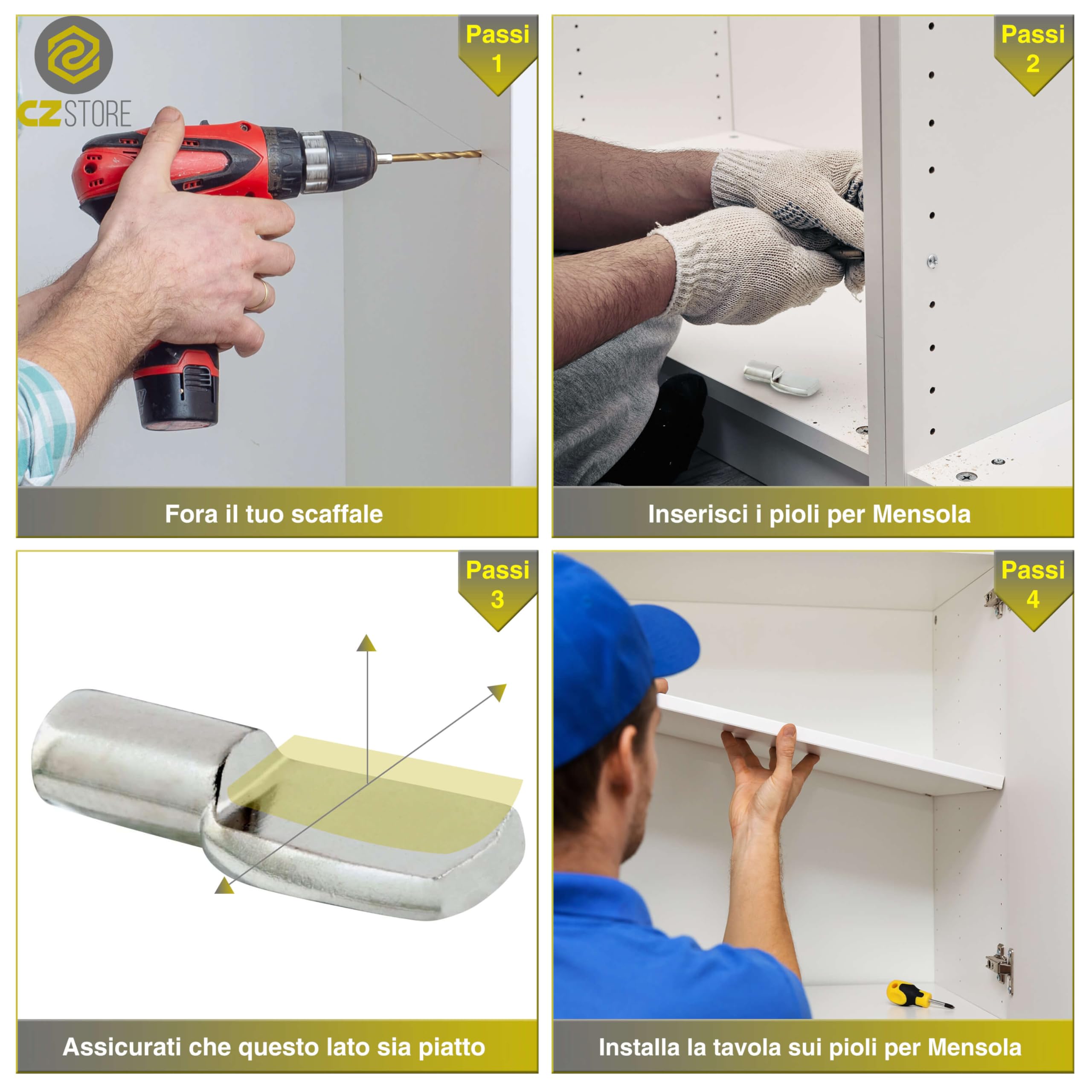 Perni di Supporto per Mensole e Scaffali -✮GARANZIA A VITA✮- Tasselli Metallici 5mm Reggi Mensola - Pioli per Mensola, Scaffalatura, Libreria, Mobili - Confezione da 100 con Valigetta