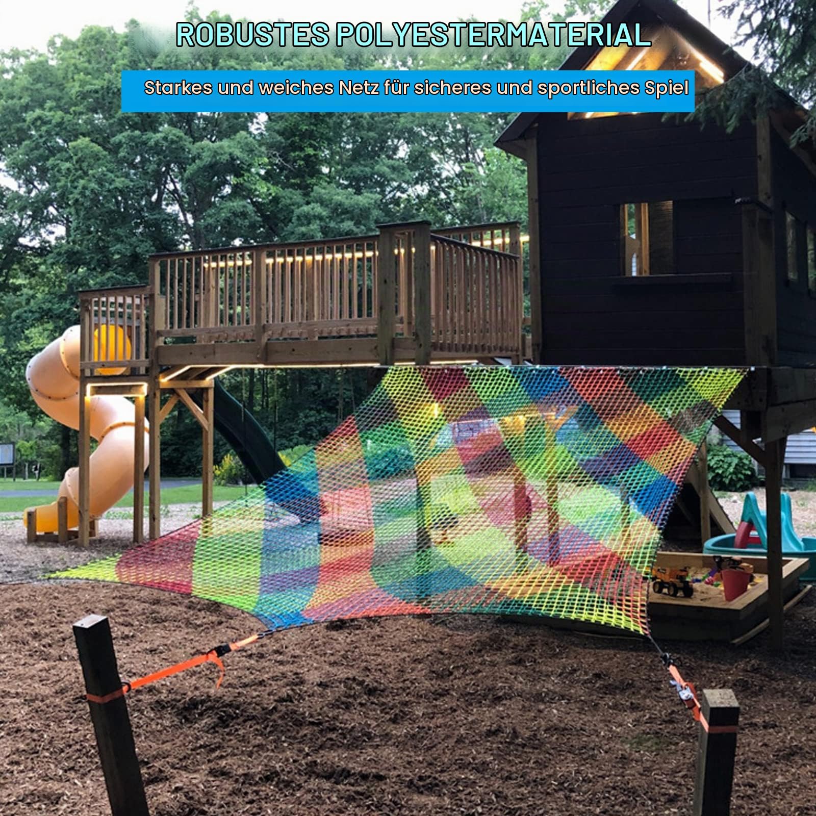 Kletternetz Spielplatz, Doppeltschichten ​Kinder Sicherheitsnetz Klettergerüst Netz Kinder Garten, 3x3M Absturzsicherungsnetz für Spielplatznetz Regenbogenfarben (3 x 3m)