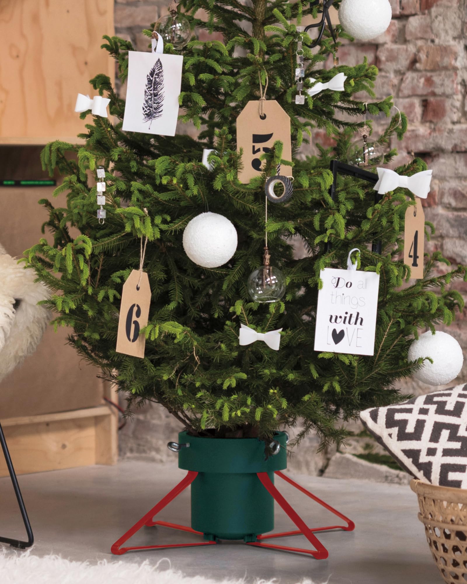 PUDO Pied de Sapin de Noel: Support Pied Sapin de Noël avec réserve d'eau, Pied de Sapin avec roulettes Metal pour Arbres jusqu'à 2,5 m de Tronc 4,5 à 14,5 cm - Christmas Tree Stand Star Rouge Vert