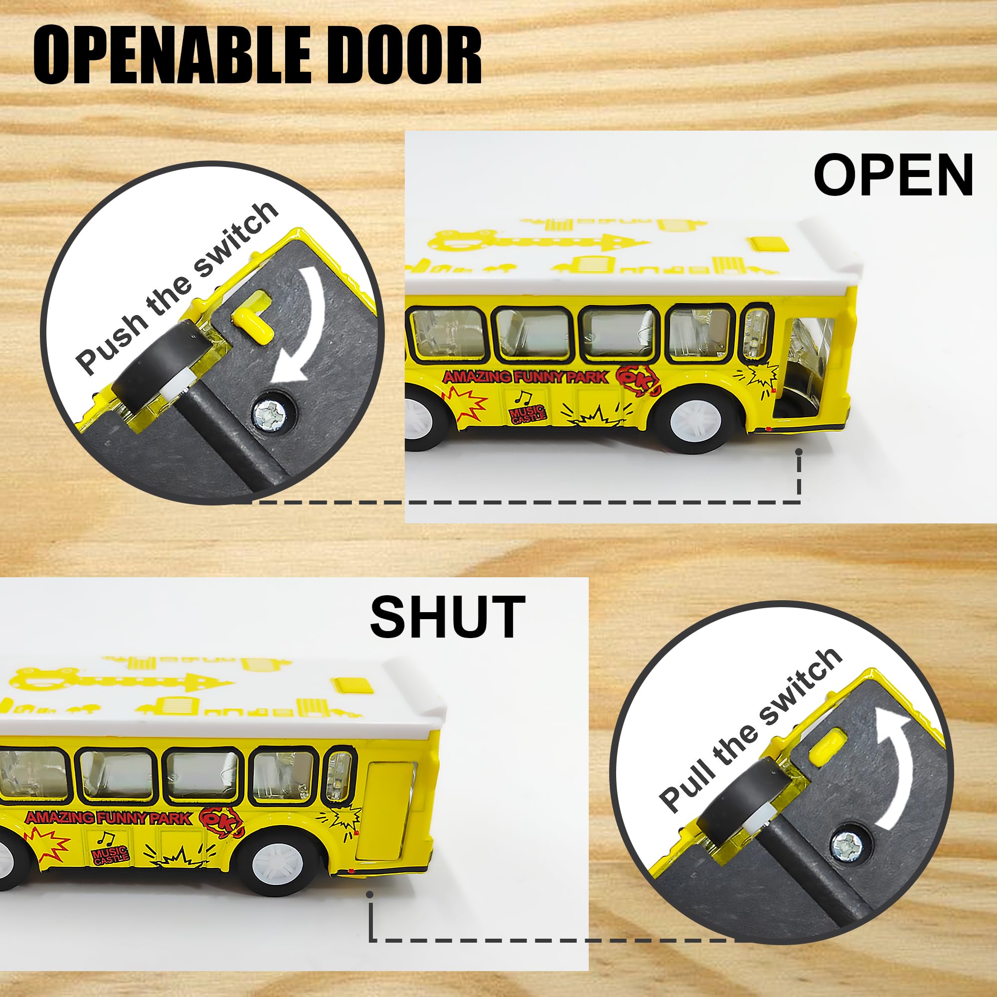 Juego de autobuses de juguete de metal fundido a presión, escala 1:64, vehículos de autobús urbano de dos pisos, autos de tracción con puertas que se abren para niños y niñas, regalo de 3
