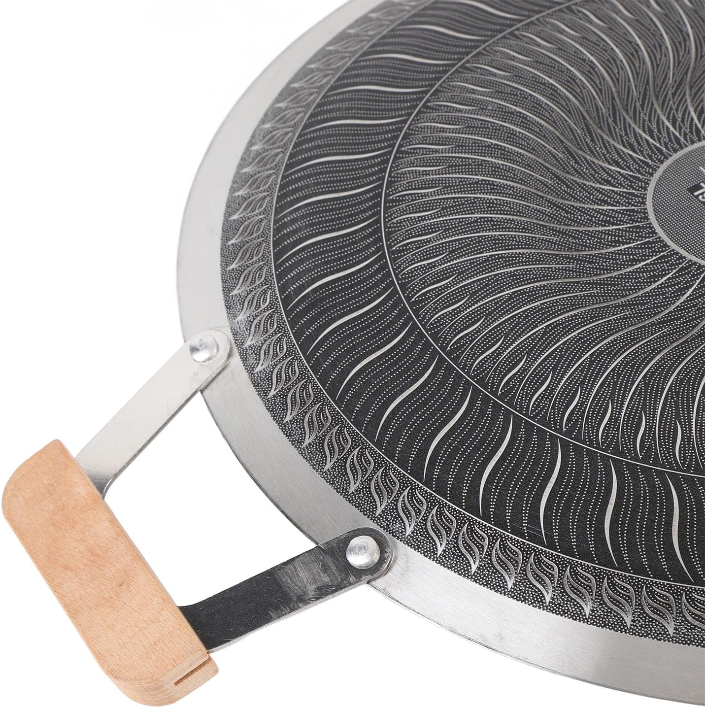 Korean Grill Pan, Stainless Steel Nonstick BBQ Griddle with Wooden Handle, Perfect for Induction Cookers, Gas Stoves, Camping and Outdoor Cooking (38cm)