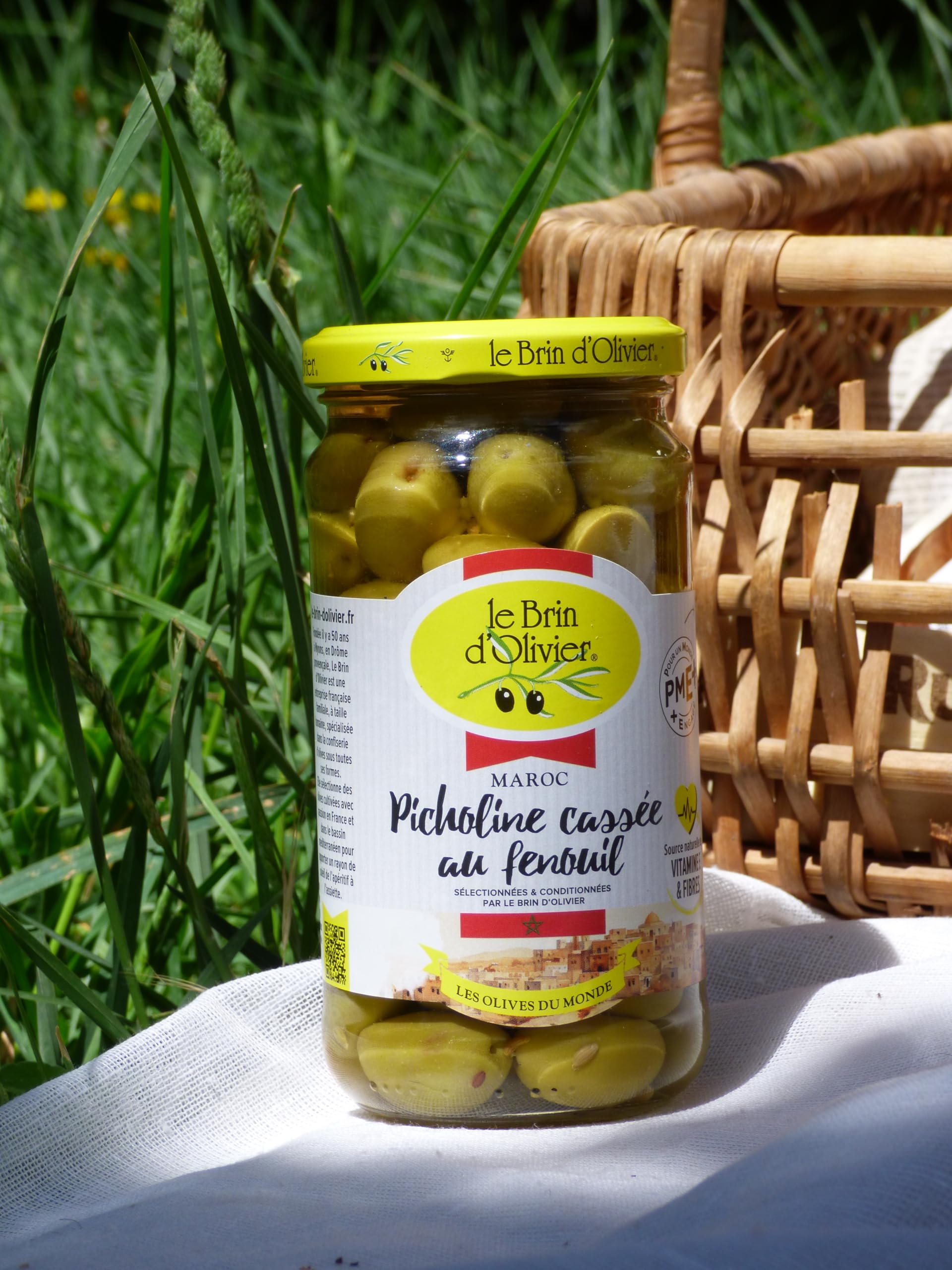 Olives vertes Picholine cassées au fenouil origine Maroc -Bocal 240gx6 - LE BRIN D'OLIVIER