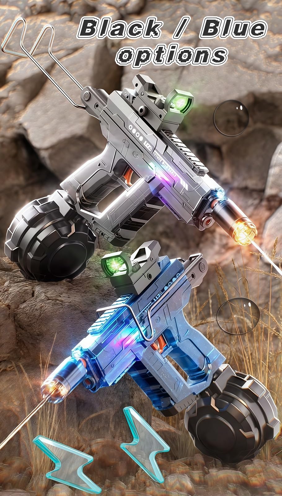 Battle Blaster Electric Water Gun for Adults/Kids, 26 to 32 FT Long Range Auto Water Blaster, Summer Pool and Beach Toys. (Transparent Black)