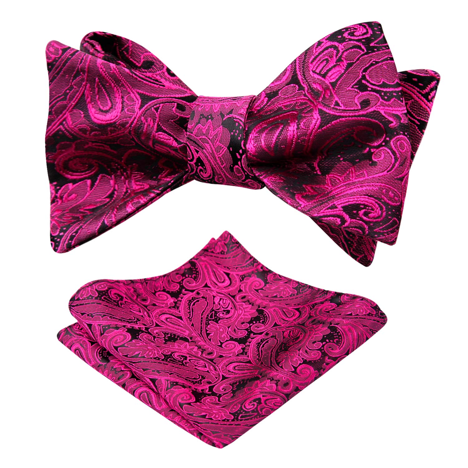 Alizeal Mens Paisley Jacquard Self Bow Tie Pocket Square Set (Hot Pink)(Size: One Size)