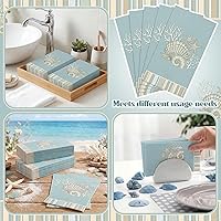 Vista 6 de Jetec 200 servilletas de papel costeras con conchas marinas, toallas de mano de papel para baño, desechables, diseño de estrella de mar azul marino
