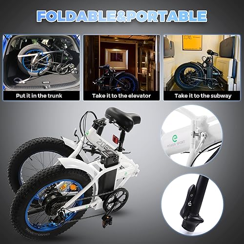 Miniatura 6 de ECOTRIC Bicicleta eléctrica para principiantes, 500 W, plegable, bicicleta E de 20 pulgadas, neumático grueso, plegable, bicicleta eléctrica
