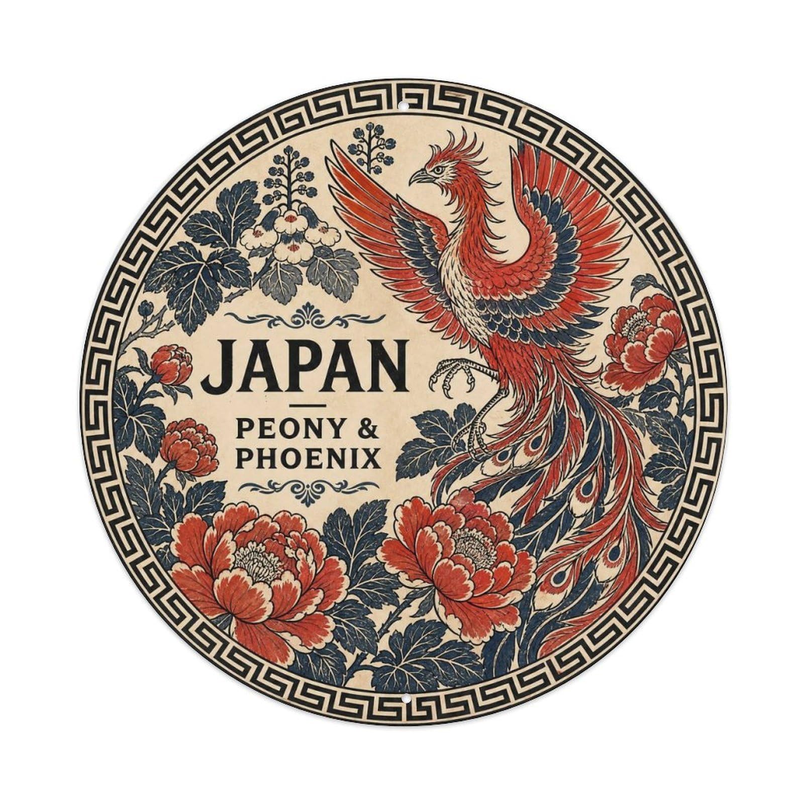 Olyhtr 8X8inch Classic Style Edo Japan Peony Phoenix Ceramic Folk Pattern Metal Tin Sign