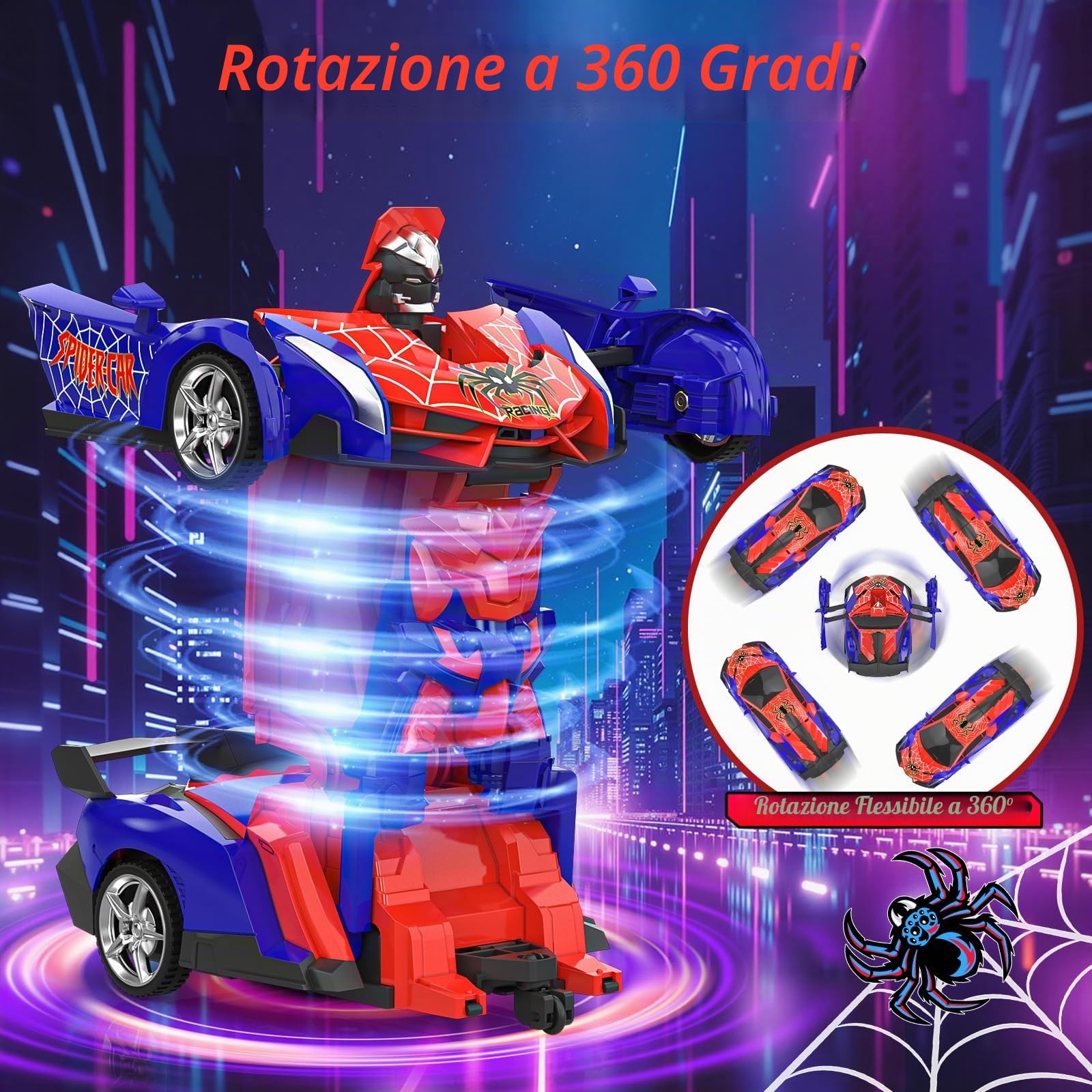 Mieryd Macchina Telecomandata Robot, Spider Auto Radiocomandata Trasformabile Giochi Bambini Bimbi 3 4 5 6 7 8 9 Anni, 1:18 Macchinina RC Car Elettrica Giocattolo Gioco Regalo Compleanno Natale