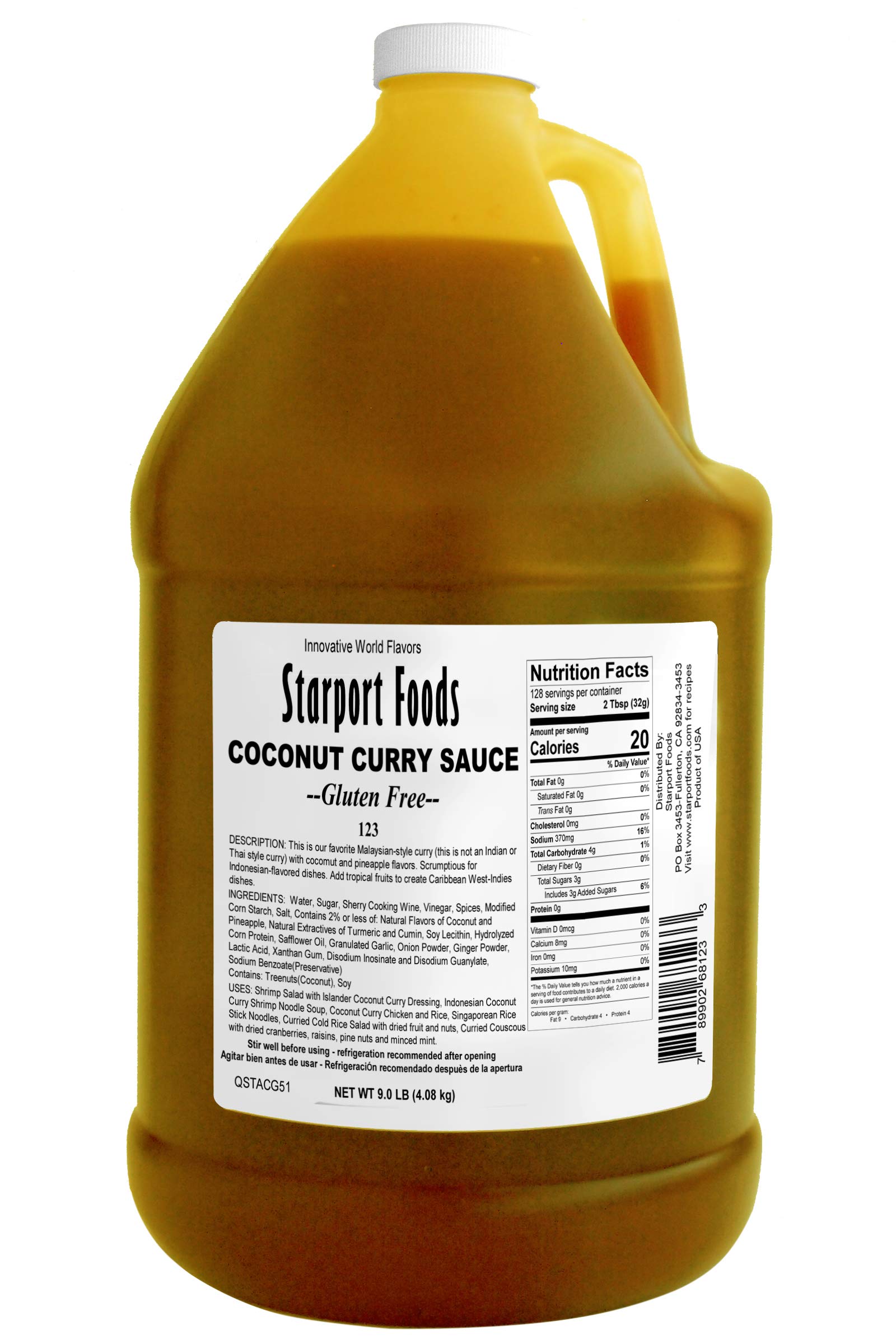 Starport Foods Coconut Curry Sauce - Gluten Free, Vegetarian, 1 gallon, NET WT 9.0 LB (144 OZ)