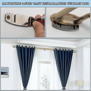 Double Curtain Rods, Wrap Around Curtain Rod for Windows, Internal Splicing 1'' Front and 5/8'' Back Adjustable Curtain Rod with Aluminum Finials and Brackets (Antique Bronze, 28-56