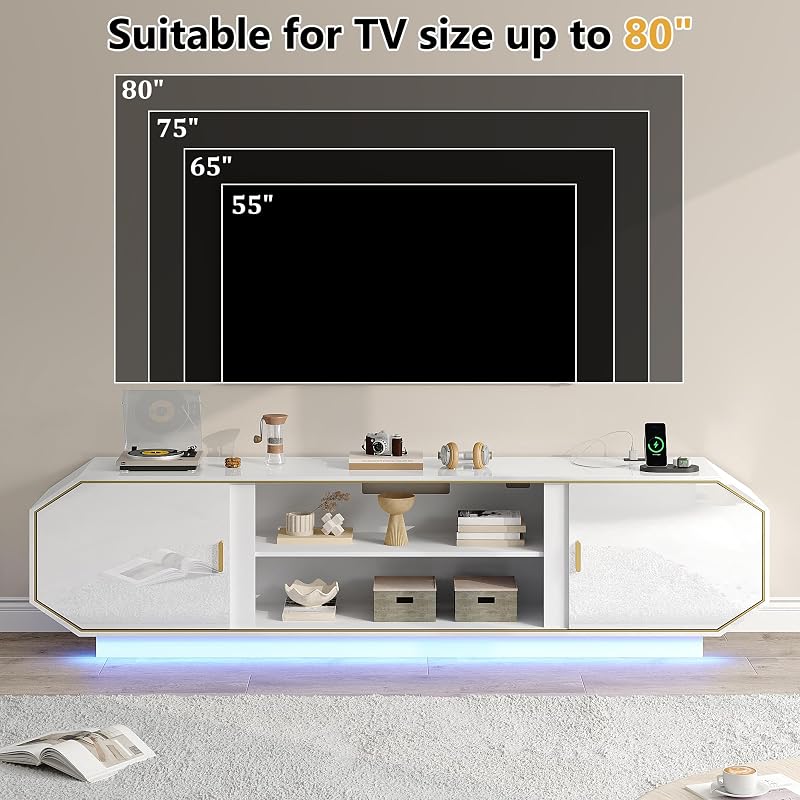 Hlivelood 71" LED TV Stand, Modern Entertainment Center, White image 6