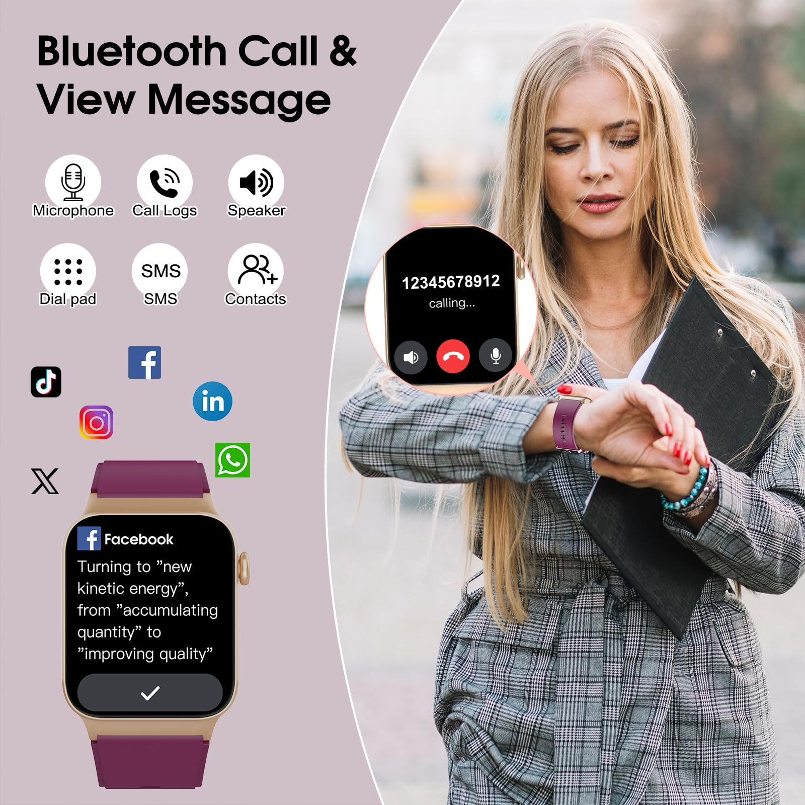STECEi Smartwatch Uomo Donna Rispondi/Effettua Chiamate, 1.85" Orologio Smartwatch con 113 Sportivo, Impermeabil IP68 Sportivo Watch con Contapassi/Sonno/Cardiofrequenzimetro, Rosso Vivo