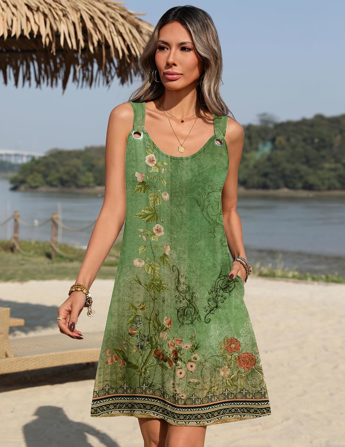 Zeagoo Summer Dresses for Women Boho Beach Dress Sleeveless Sundresses with Pockets Casual Loose Tank Tshirt Sun Dress - Image 3