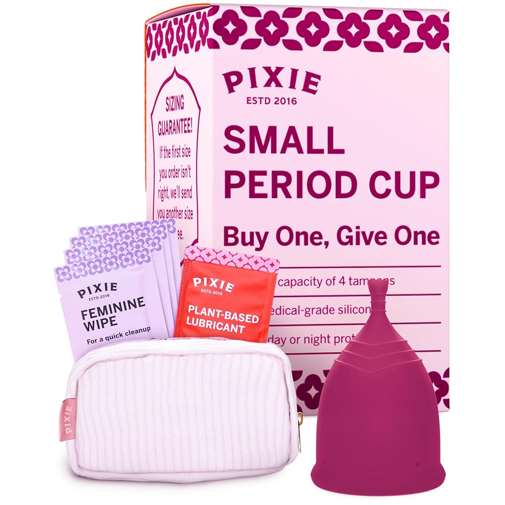 Pixie Cup - Soft, Safe, Reusable Menstrual Cup - Ranked 1 for The Best Tampon Alternative - 100% Medical-Grade Silicone Period Cup for Feminine Care - Buy One We Give One (Plum, Small)