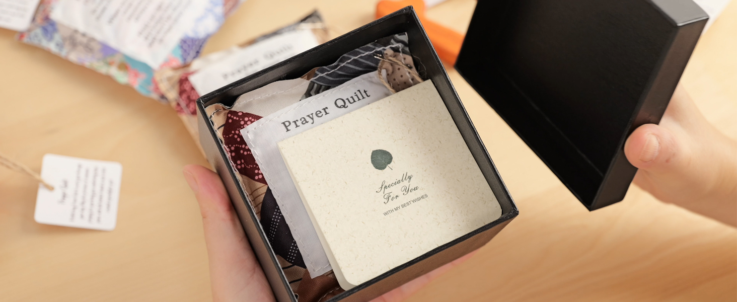 SURDOCA Prayer Quilt with Cross Inside & Greeting Card, Handmade Pocket Prayer Quilt in Gift Box, Christian Get Well & Encouragement Gift for Women & Men