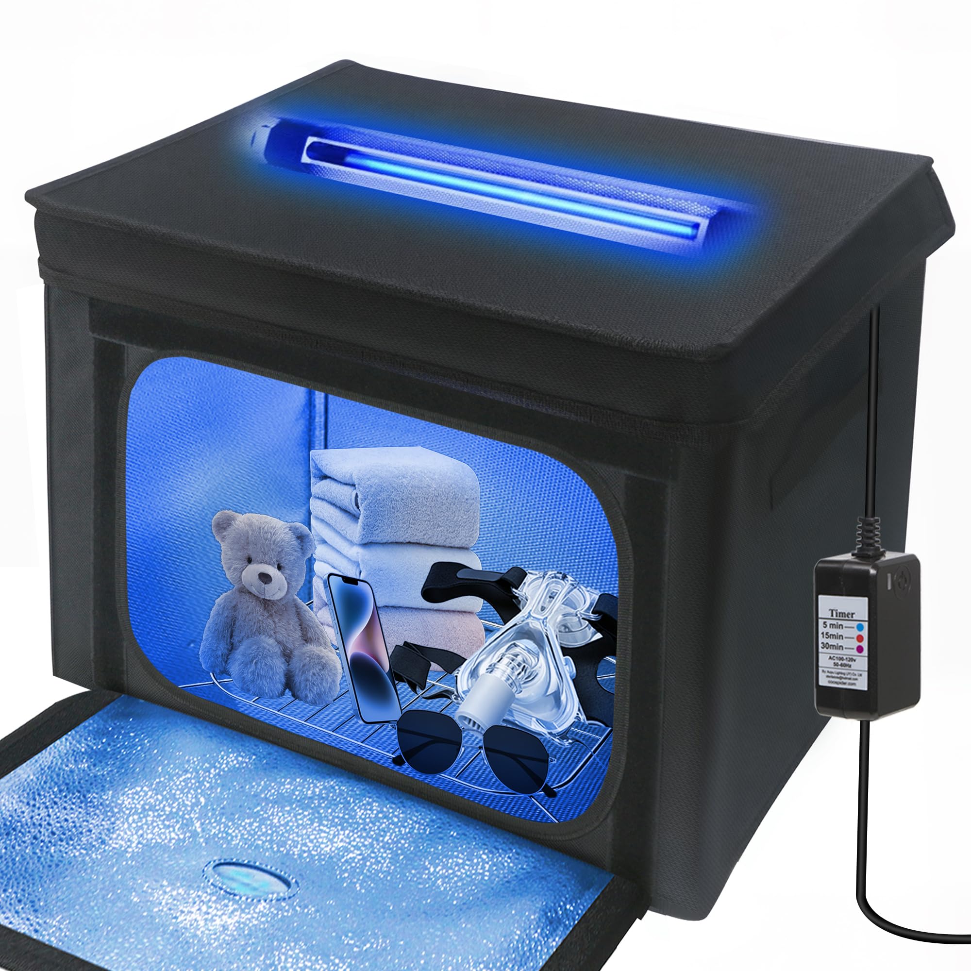 Caja desinfectante UV grande, máquina de desinfección y limpieza portátil de 36 litros con temporizador de 3 niveles, caja de limpieza UV plegable para uso doméstico como teléfono, toalla
