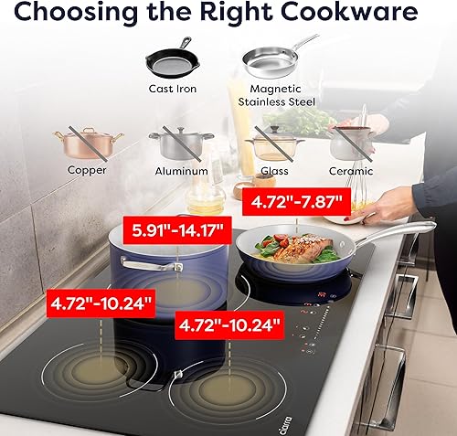Miniatura 8 de CIARRA Placa de inducción de 30 pulgadas, 4 quemadores, estufa de inducción integrada de 8200 W con aumentador, temporizador y bloqueo de seguridad