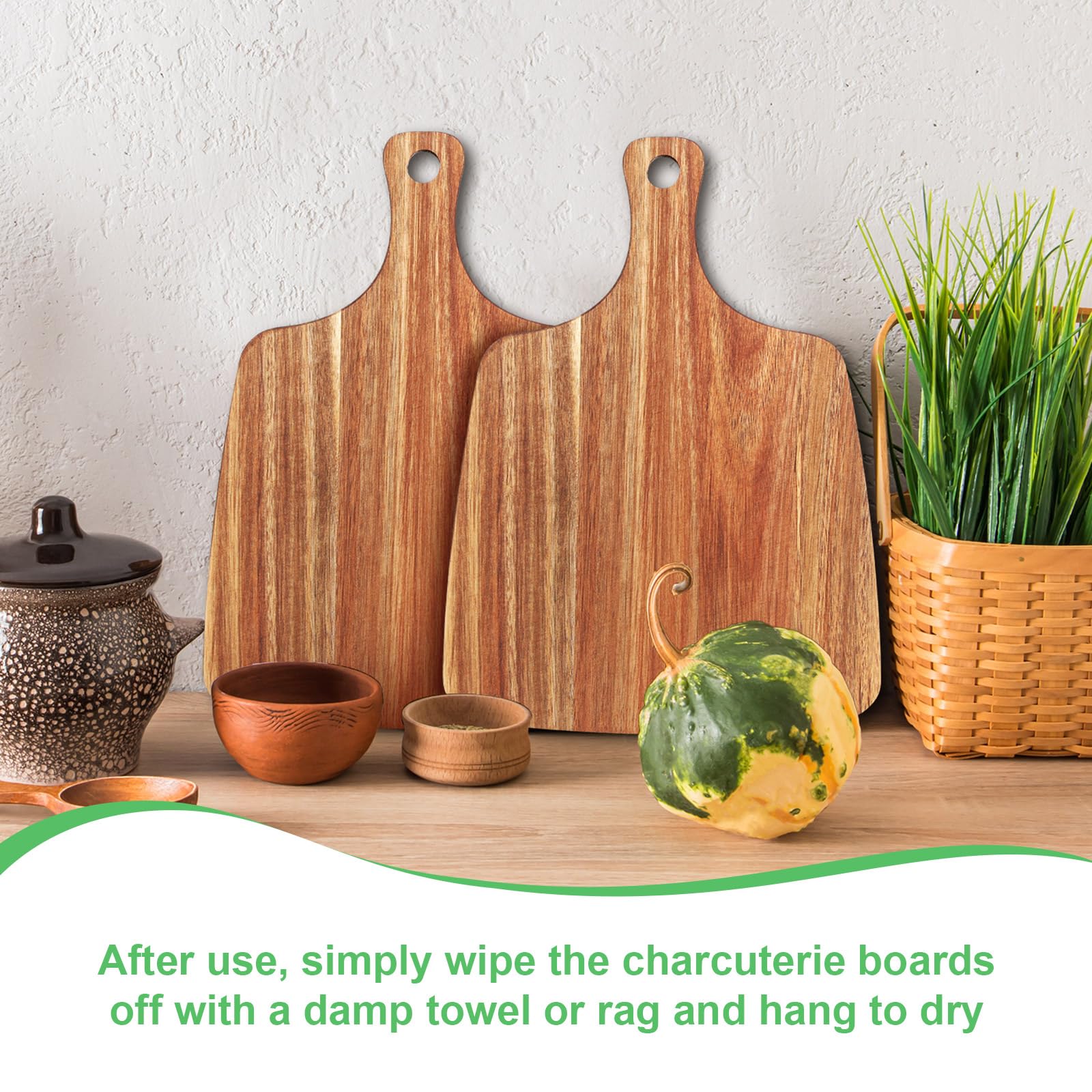 Vesici 12 tablas de cortar con asa de madera de acacia de 30,5 x 21,5 cm, para servir despedidas de soltera, aperitivo, tabla de charcutería con asas, regalo de boda para pareja, para cocina, carne