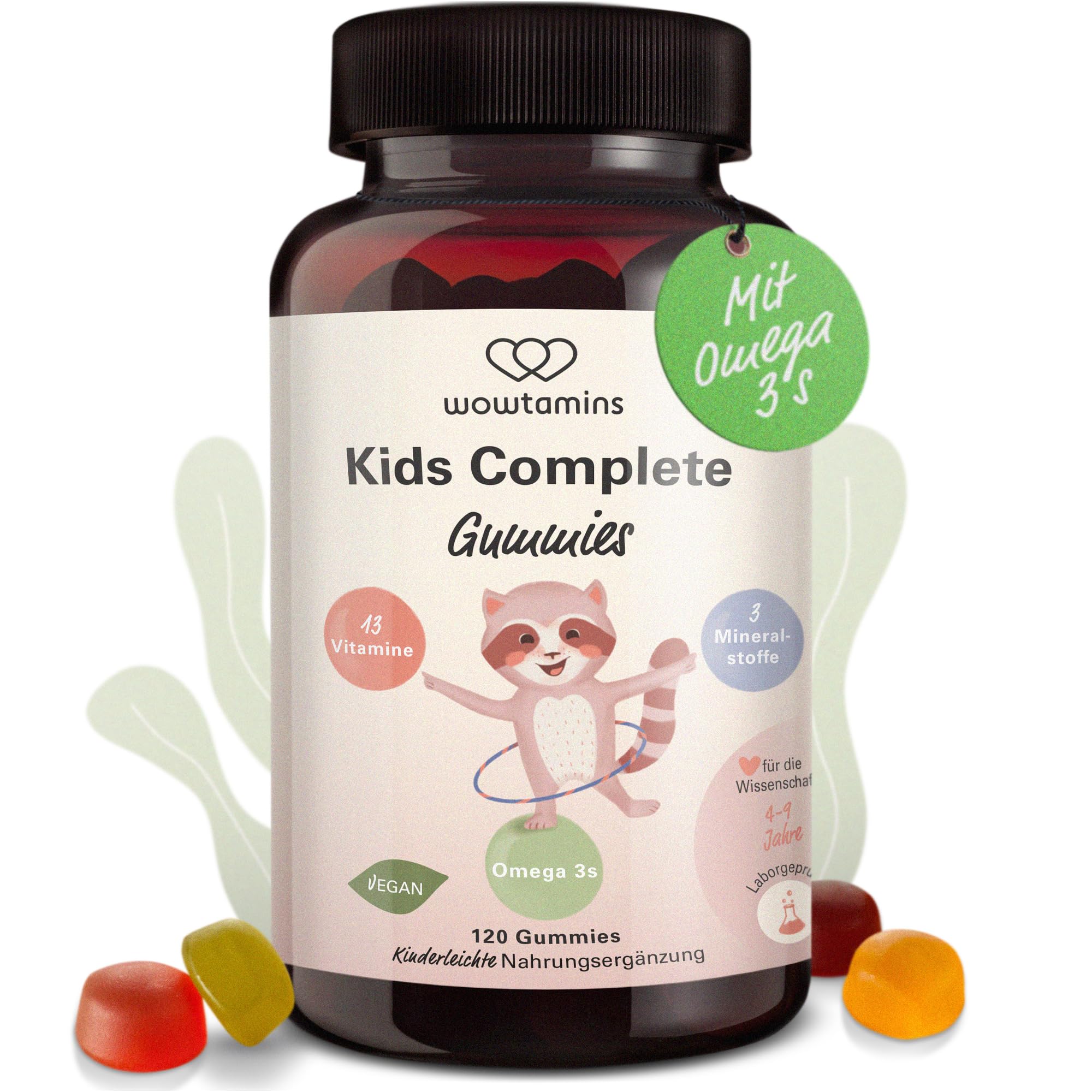 wowtamins Kids Complete - Vegane Multivitamin Gummies mit Omega 3 (30-Tage-Vorrat) - Vitamine für Kinder - Nahrungsergänzungsmittel für das Immunsystem mit Vitamin C, D3, B12, Zink & mehr