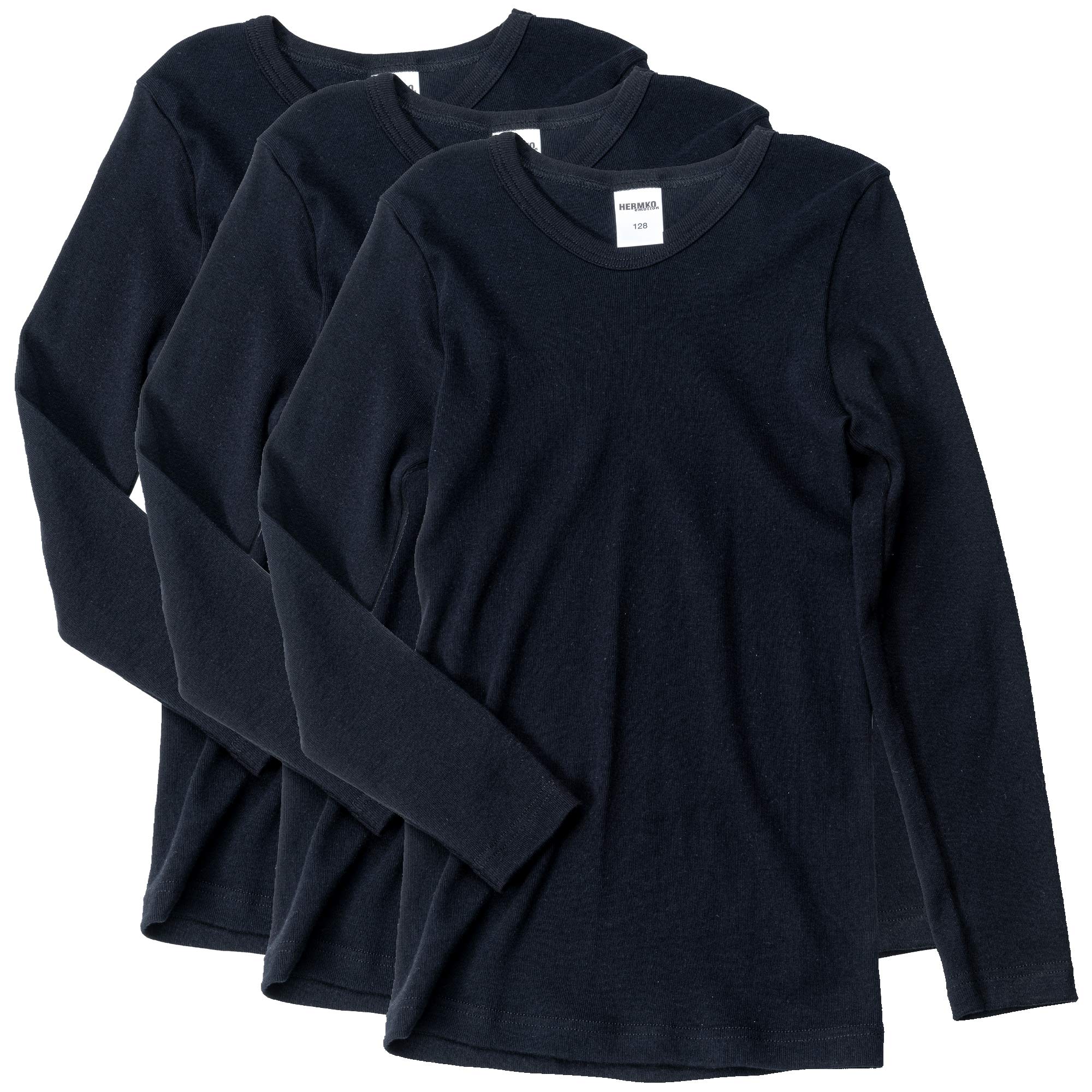 HERMKO 2830 Kit de 3 Camisetas Interiores Manga Larga para Chicos y Chicas, 100% algodón orgánico