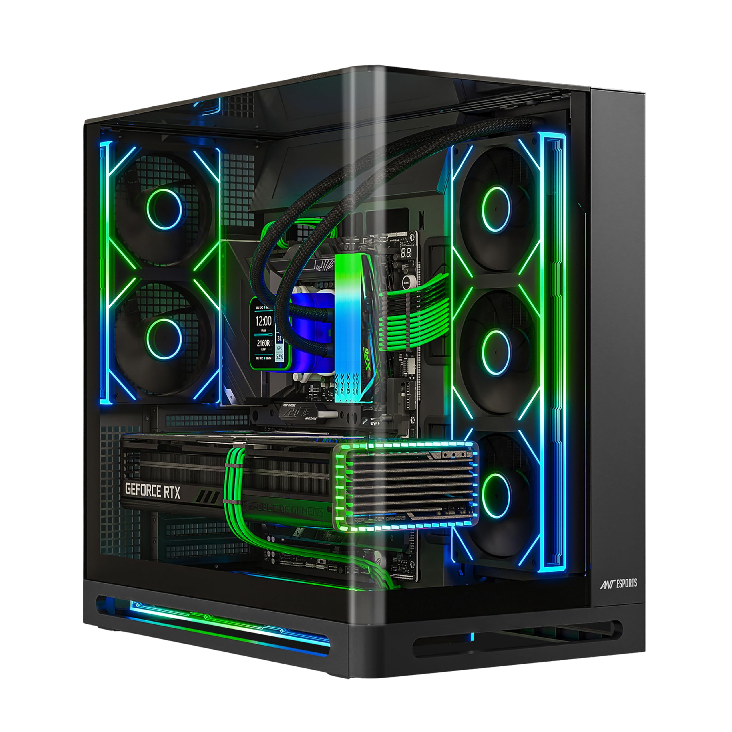 Ant Esports Crystal Arc Pro Mid-Tower Computer Case/Gaming Cabinet - Black |Curved Front Glass | Support ATX, Micro-ATX, Mini-ITX | Pre-Installed 2(240mm,360mm) Mono Frame Fans-image-3