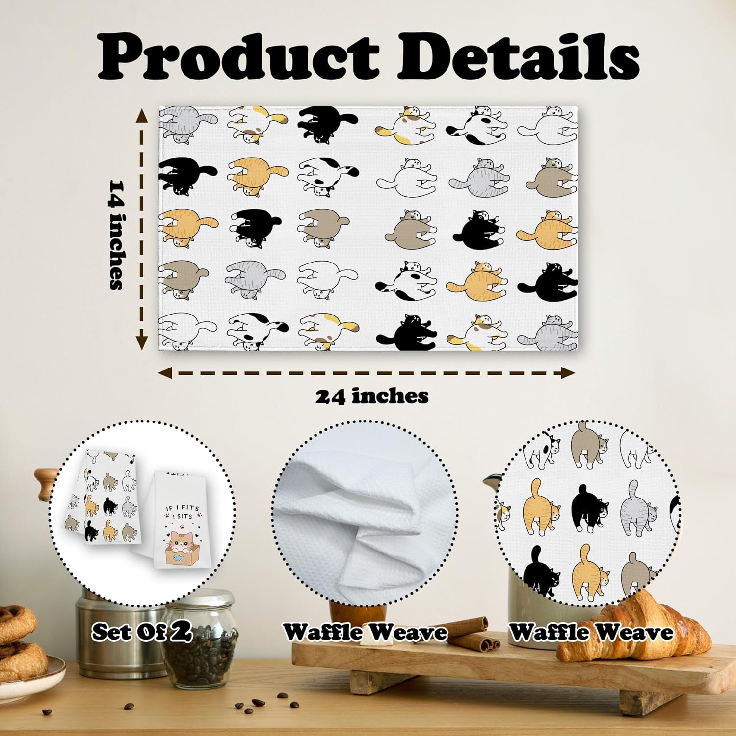 Funny Black Orange Cats Kitchen Towels, Cute Housewarming Hand Towels Gifts for Cat Lovers Pet Owner Women Friends, Farmhouse Home Bathroom Dish Tea Towel Decor, Set of 2-12 - Image 2