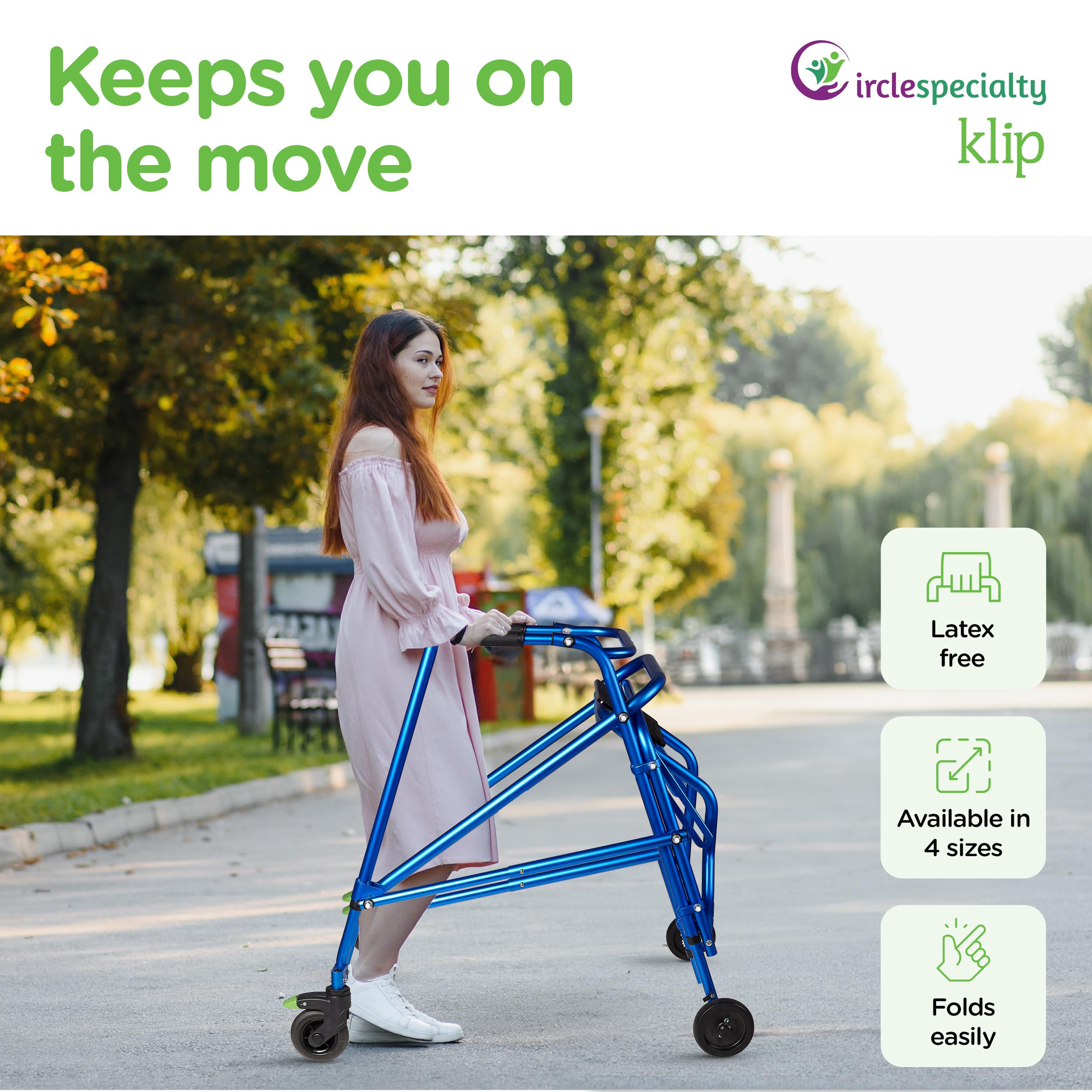 Klip- Lightweight Posterior Rollator Walker/Gait Trainer 4 Wheel - with Flip-Up Seat for Toddlers, Kids, Teens with Special Needs/Cerebral Palsy-Front Swivel Wheels, Height Adjustable, Foldable