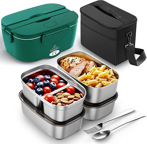 Miniatura 16 de Lonchera Eléctrica Calefaccionada, lonchera eléctrica de 120 W para adultos con contenedor de acero inoxidable 304 de 1.5 L, lonchera eléctrica