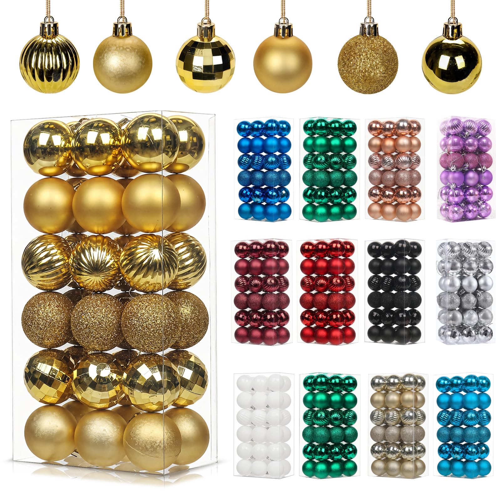 36Pcs Gold Baubles for Christmas Tree Decorations,40mm/1.57" Small Xmas Bauble Hanging Ball,Christma Balls Ornaments with String,Shatterproof Golden Christmas Baubles for Xmas Tree Holiday Party Decor