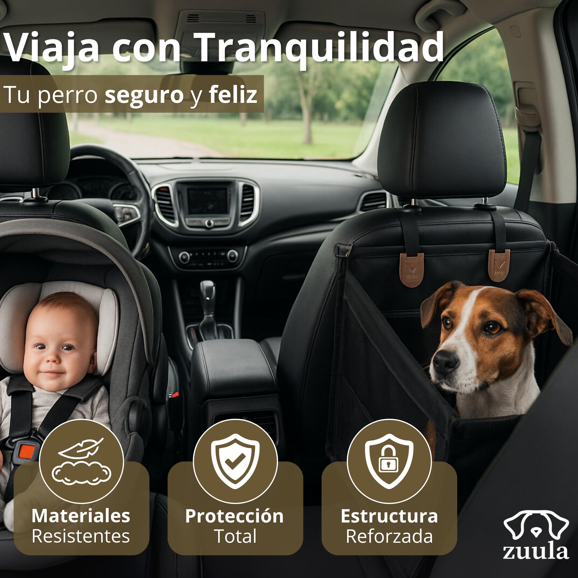 Asiento Coche Perro Mediano – Asiento Impermeable, Base Rigida, Acolchado, Ventilado - Dog Car Seat - No Deja Pelos – Seguro y Resistente - Viajes y Escapadas – Silla Perro Coche Robusto hasta 25 Kg