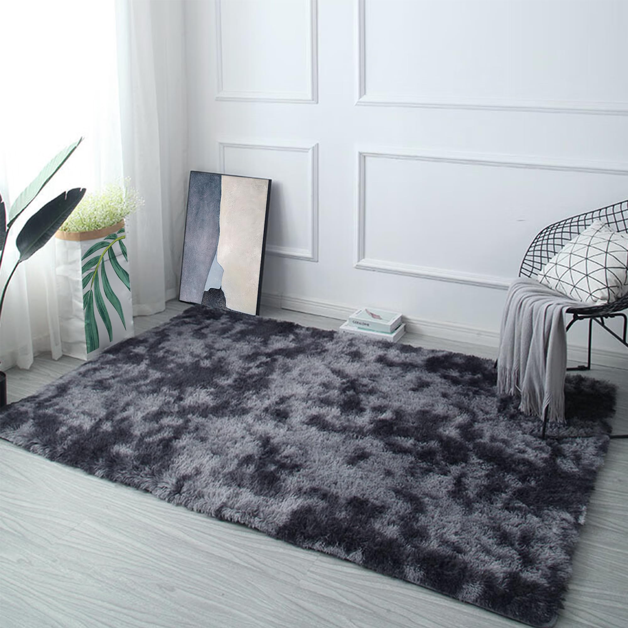 Tapis shaggy doux moderne design gris foncé à poil long 270x420 cm