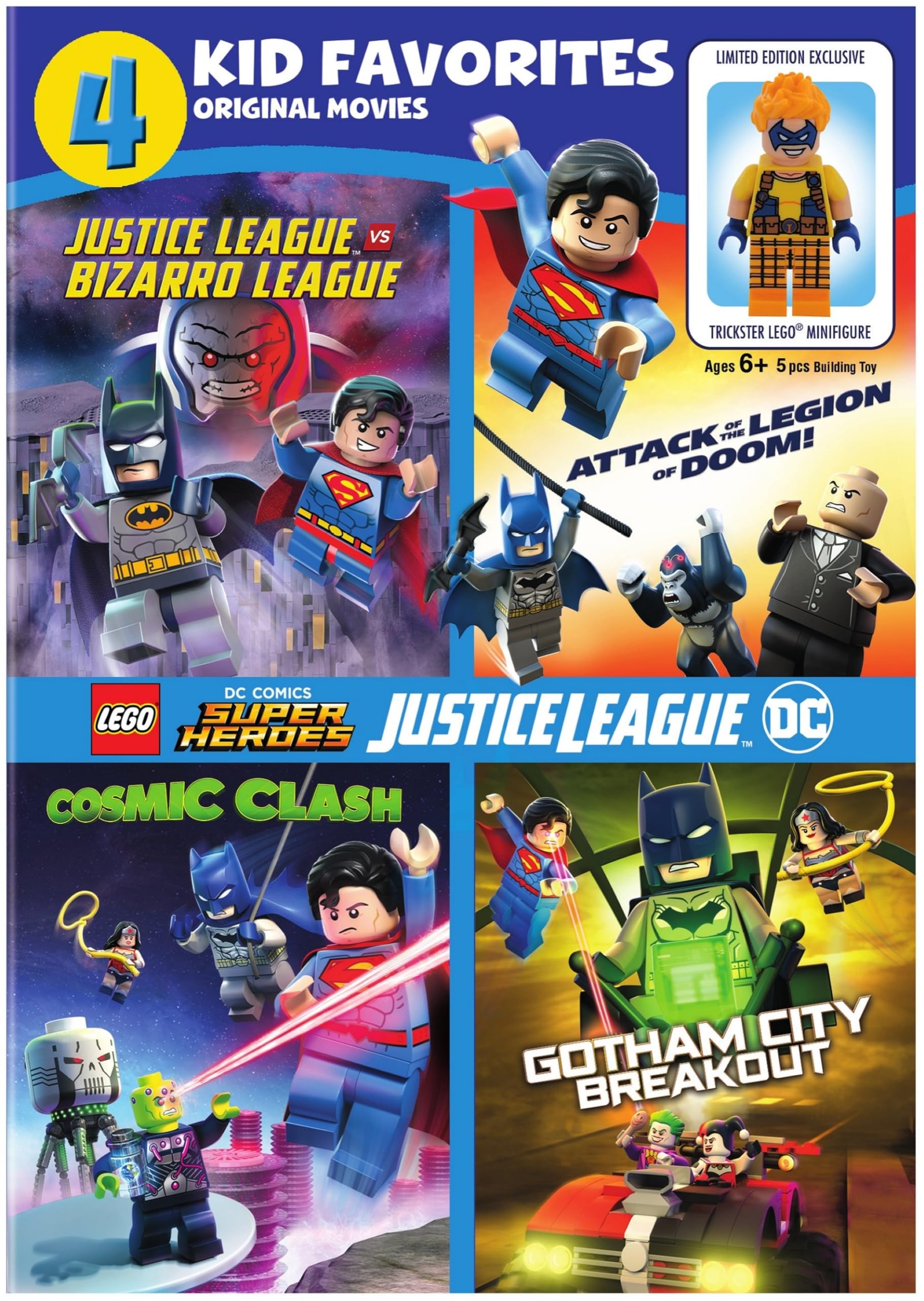 4 Kid Favorites LEGO DC Super Heroes DVD w Figurine