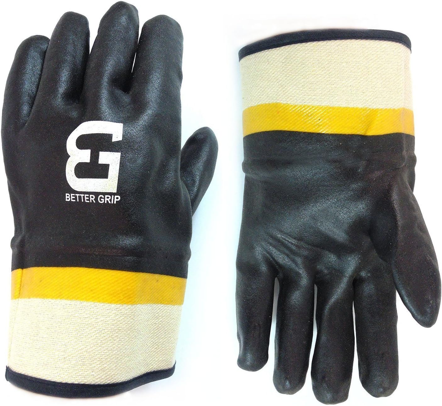 (Box Deal) Better Grip BG105BLK/YEL Heavy Duty Premium Sandy finished PVC Coated-Supported Glove with Safety Cuff, Chemical Resistant, Large, Black (72 Pairs- 1 Case)