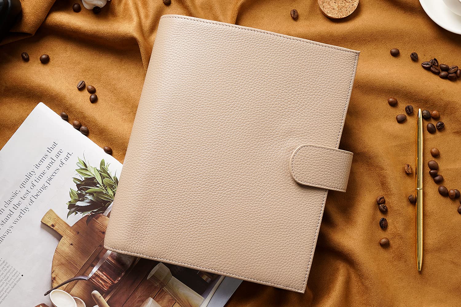 Moterm A5 Luxe Raccoglitore con Anelli - Organizer in Vero Cuoio (Ghiaia-Taupe, Anello da 30mm)