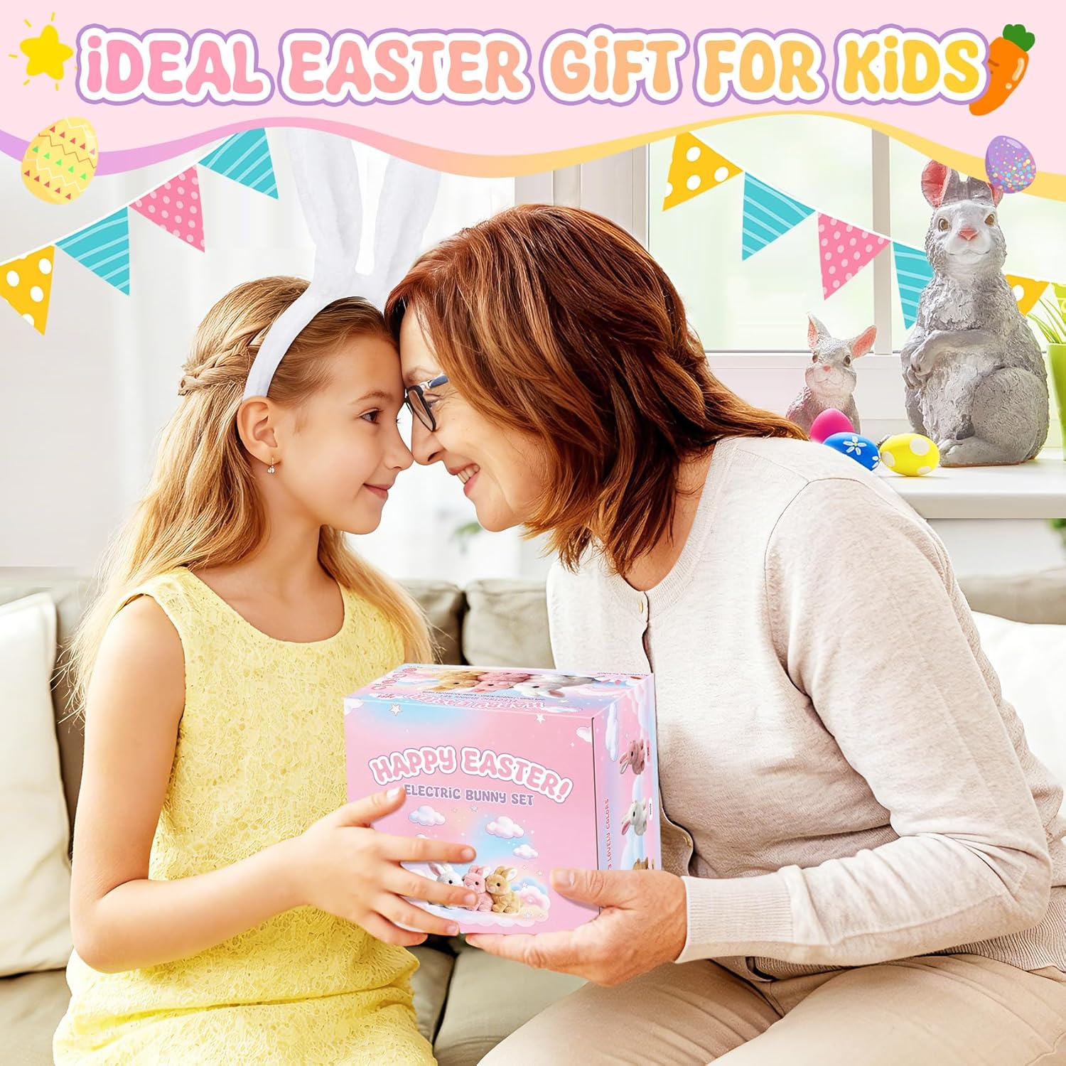 Realistic Bunny for Kids - Interactive Hopping Bunny Toy Set with Bunny Ears, Electric Lifelike Robot Rabbit that Move, Walking Barking and Wagging Tail Bunby Stuffed Animal with Sounds,White