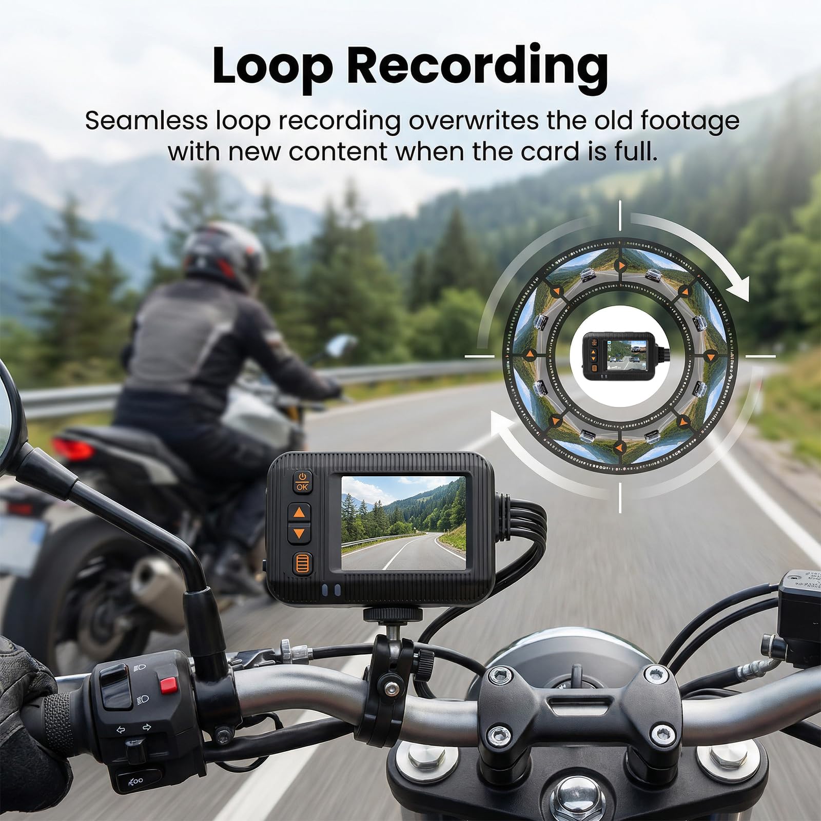 SIXTOP HDR Motorrad-Dashcam (vorne und hinten), 2 Zoll Dual Objektiv Motorrad Dashcam, IP67-Motorradkamera mit Loop-Aufnahme, G-Sensor, Parkmodus, Weitwinkel, Nachtsicht, kabelgebundene Steuerung